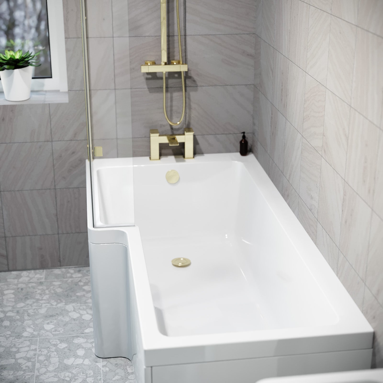 1700mm x 850mm Left Hand L Shaped Bath, Panel, Shower Screen