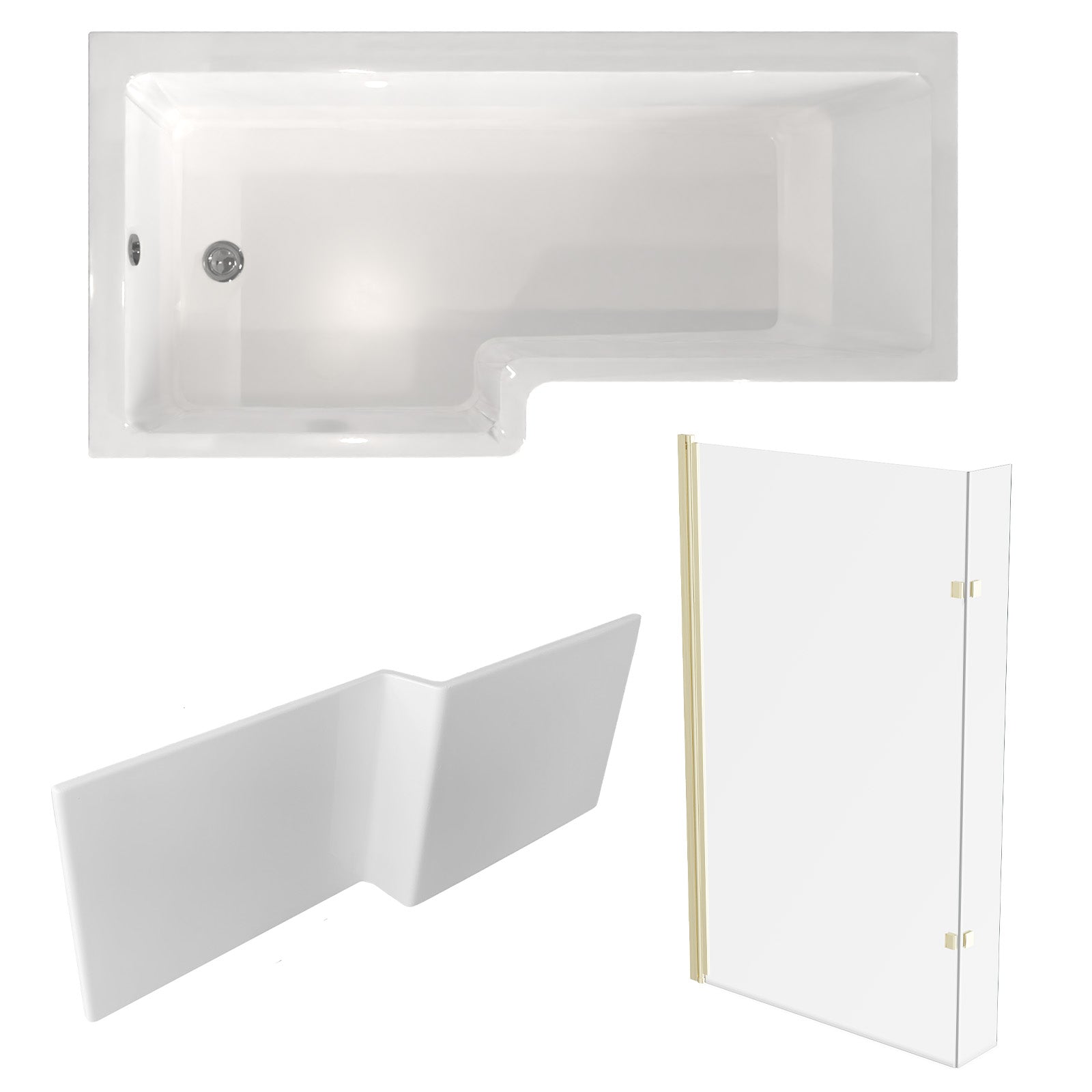 1700mm x 850mm Left Hand L Shaped Bath, Panel, Shower Screen