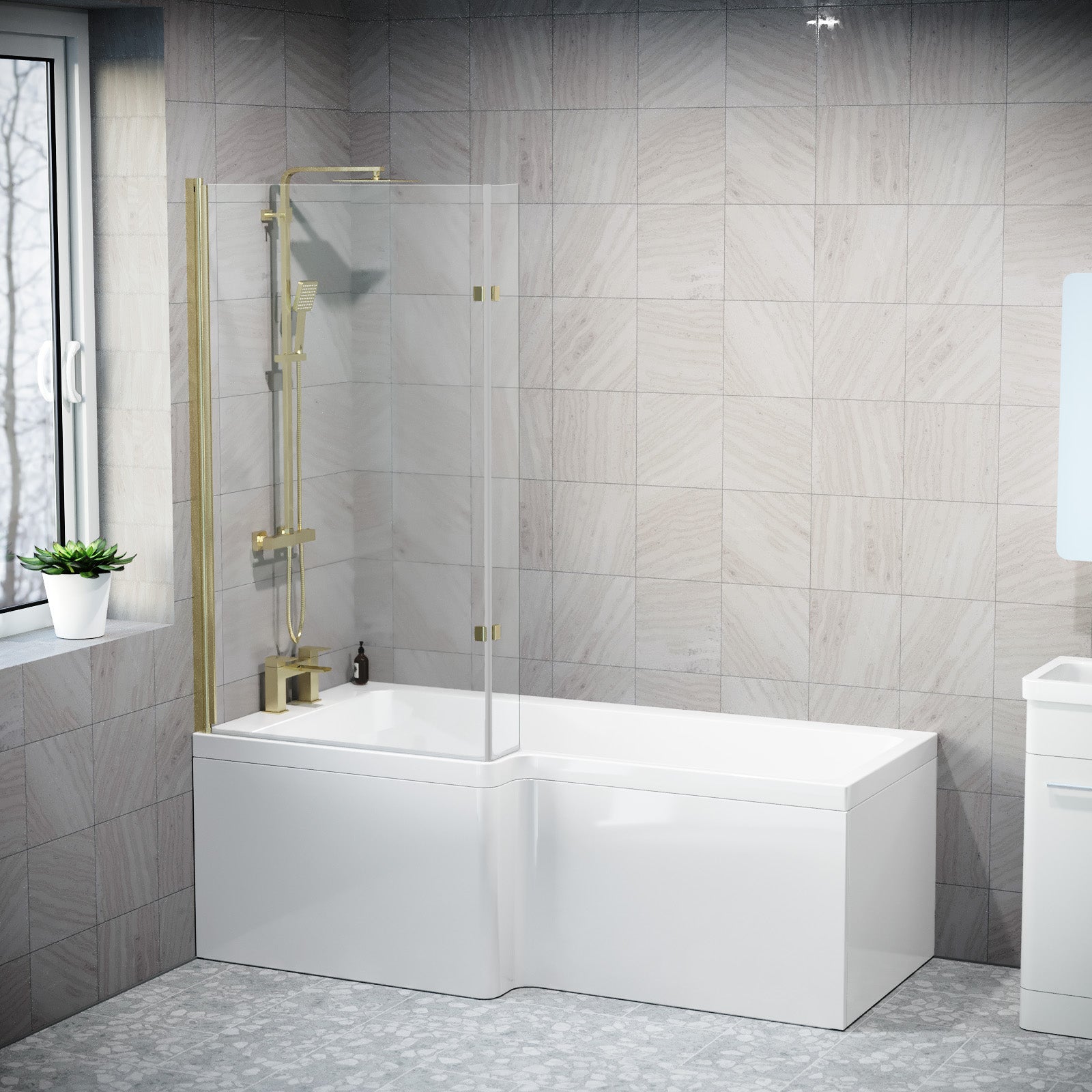 1700mm x 850mm Left Hand L Shaped Bath, Panel, Shower Screen