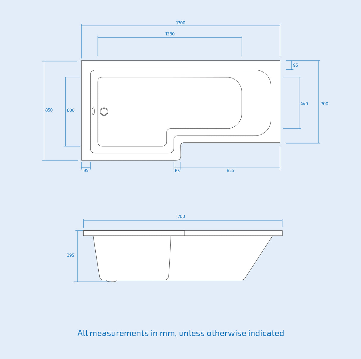 White 500mm Square Basin L-Shaped LH Bath Shower Panel Toilet Tap Set