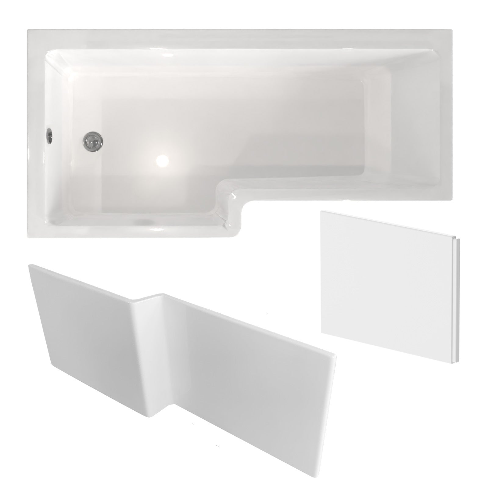 Portland 1700 x 850mm Left Hand L Shaped Shower Bath, Front Panel & End Panel