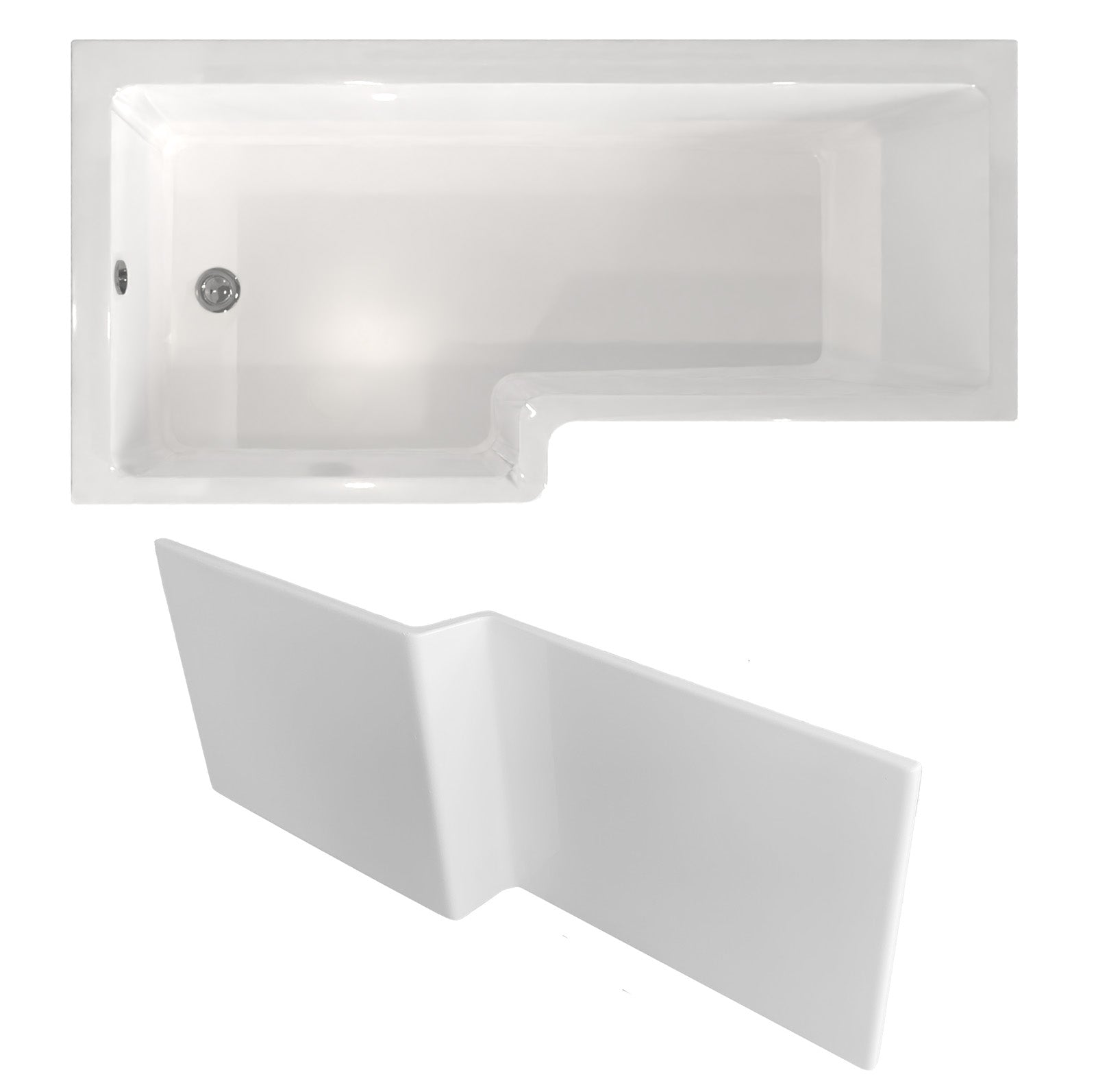 1700 x 850mm Square Left Hand L Shaped Shower Bath & Front Panel
