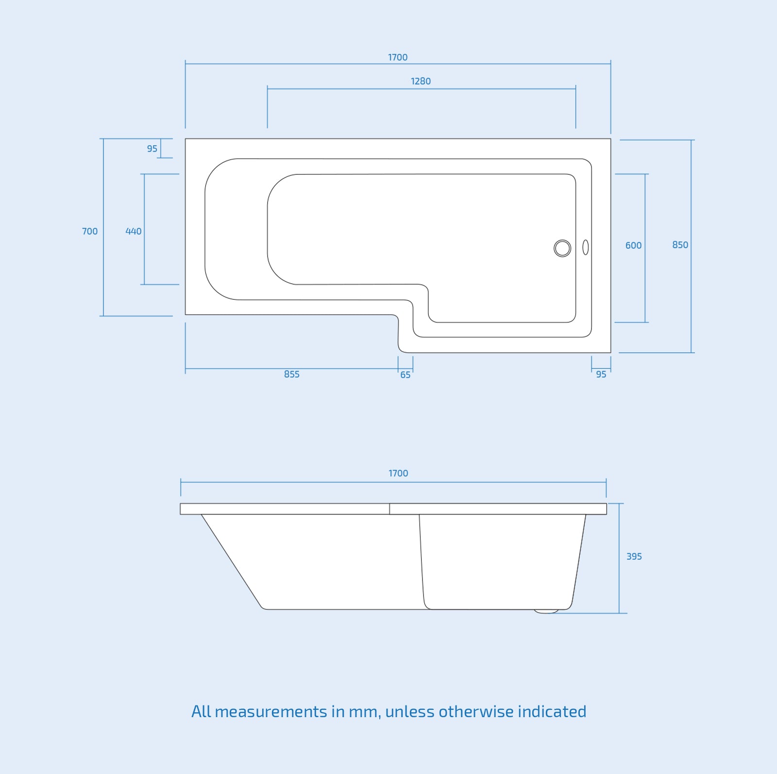 White 500mm Square Basin L-Shaped RH Bath Shower Panel Toilet Tap Set