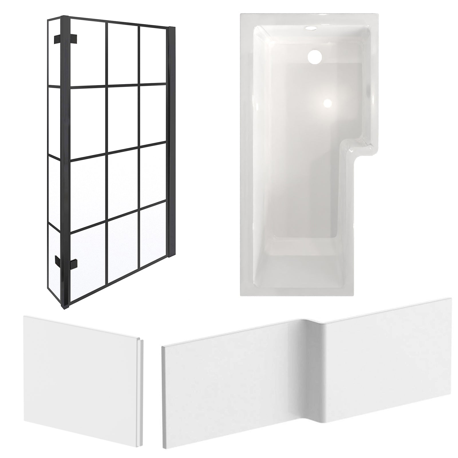 1700mm x 850mm Right Hand L Shaped Bath, Bath Panels & Shower Screen