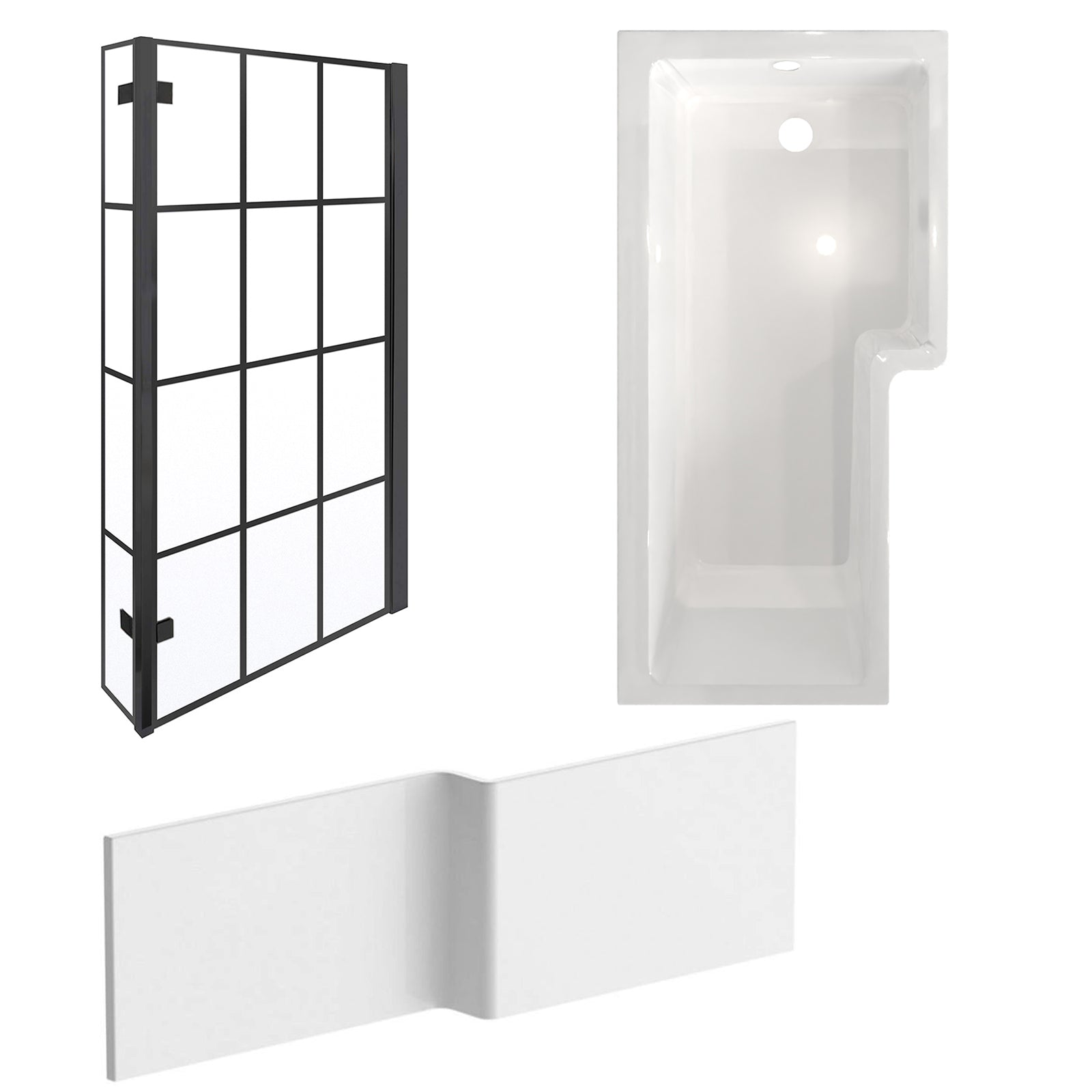 1700mm x 850mm Right Hand L Shaped Bath, Front Panel & Grid Screen
