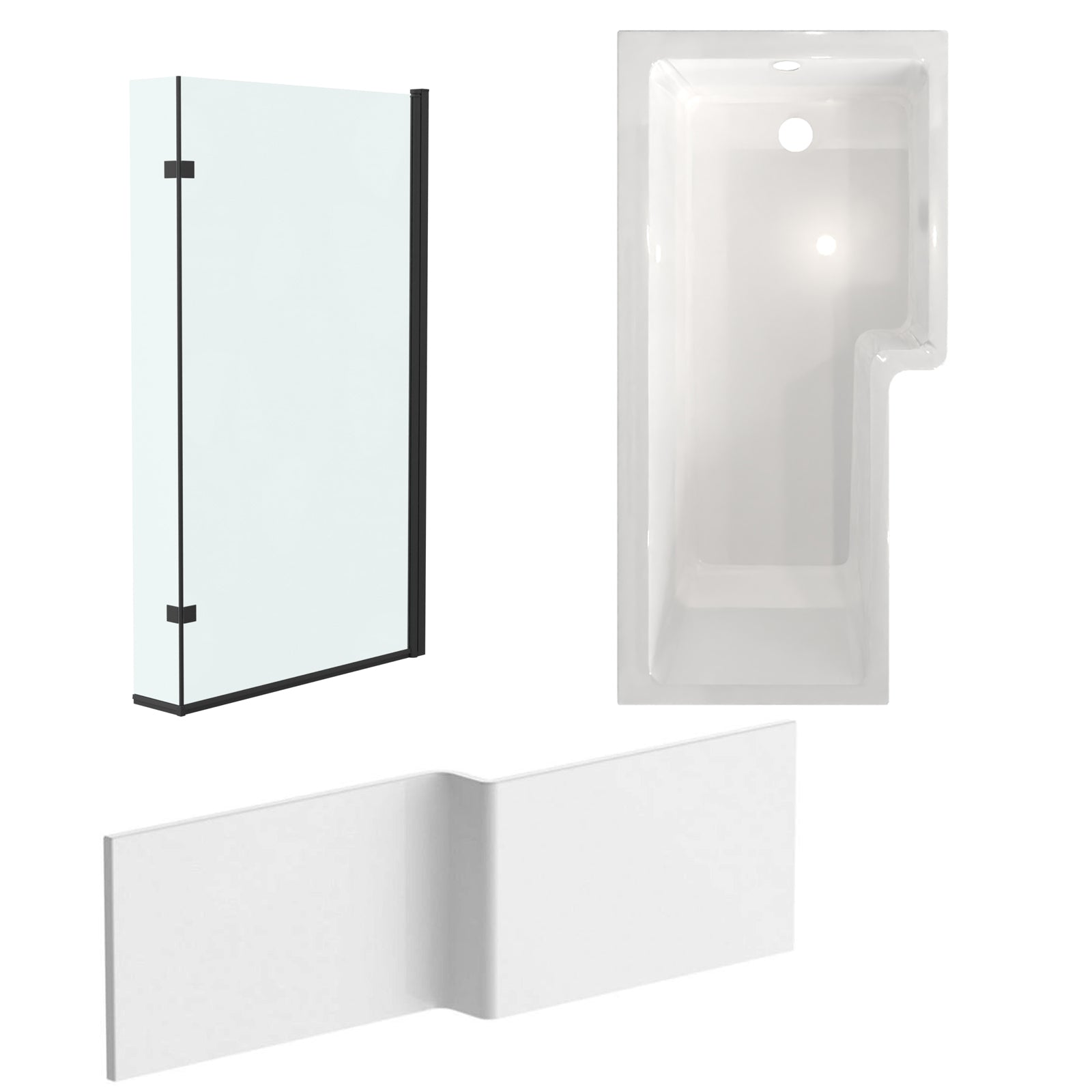 1700mm x 850mm  Right Hand L Shaped Bath, Panel, Screen Matte Black