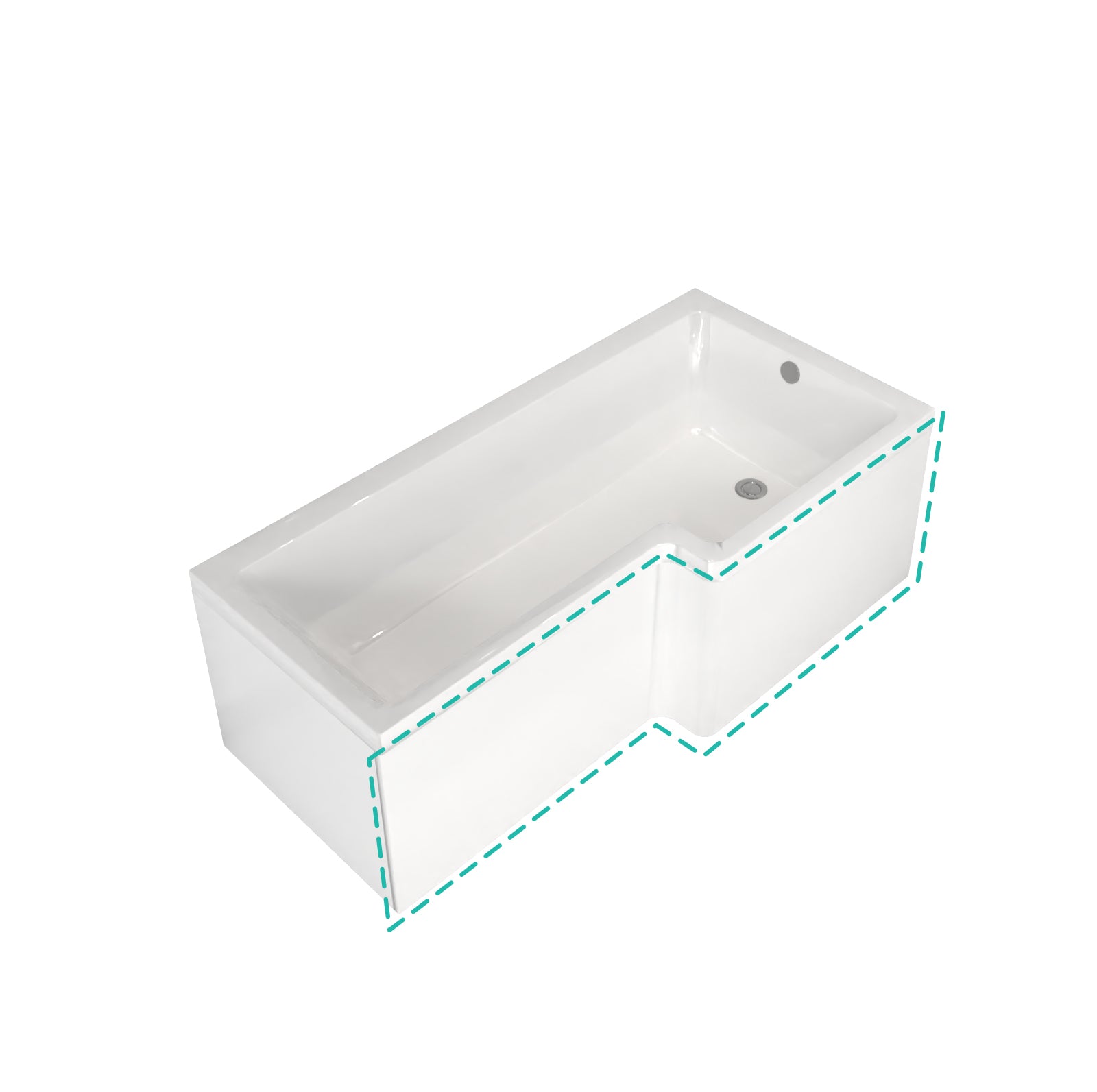 1700 x 850mm Square Right Hand L Shaped Shower Bath & Front Panel