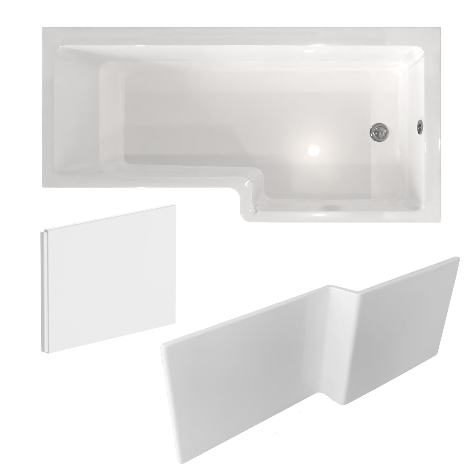 Portland 1700 x 850mm Right Hand L Shaped Shower Bath, Front Panel & End Panel