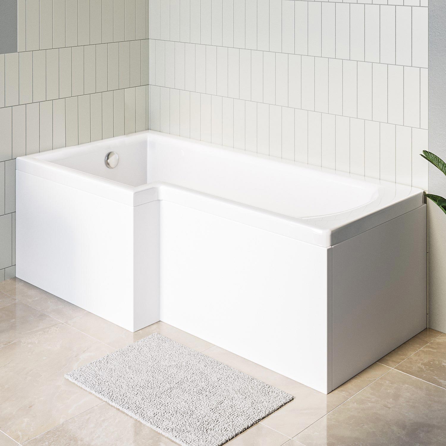 1700 x 850mm Acrylic Square L Shaped Shower Bath - Left Hand