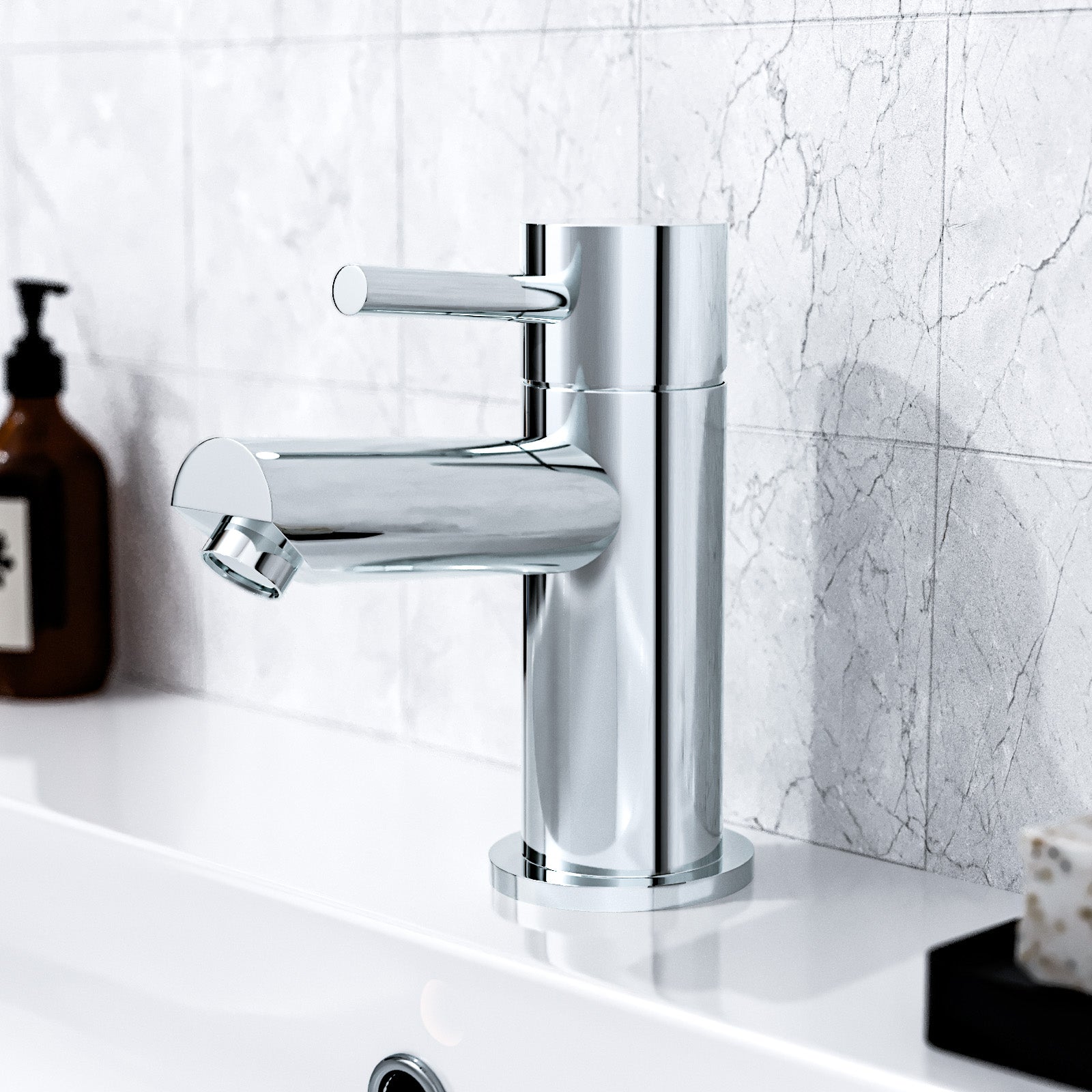 Modern Freestanding Chrome Bath Shower Mixer Tap With Shower Kit + Marc Basin Sink Mono Tap