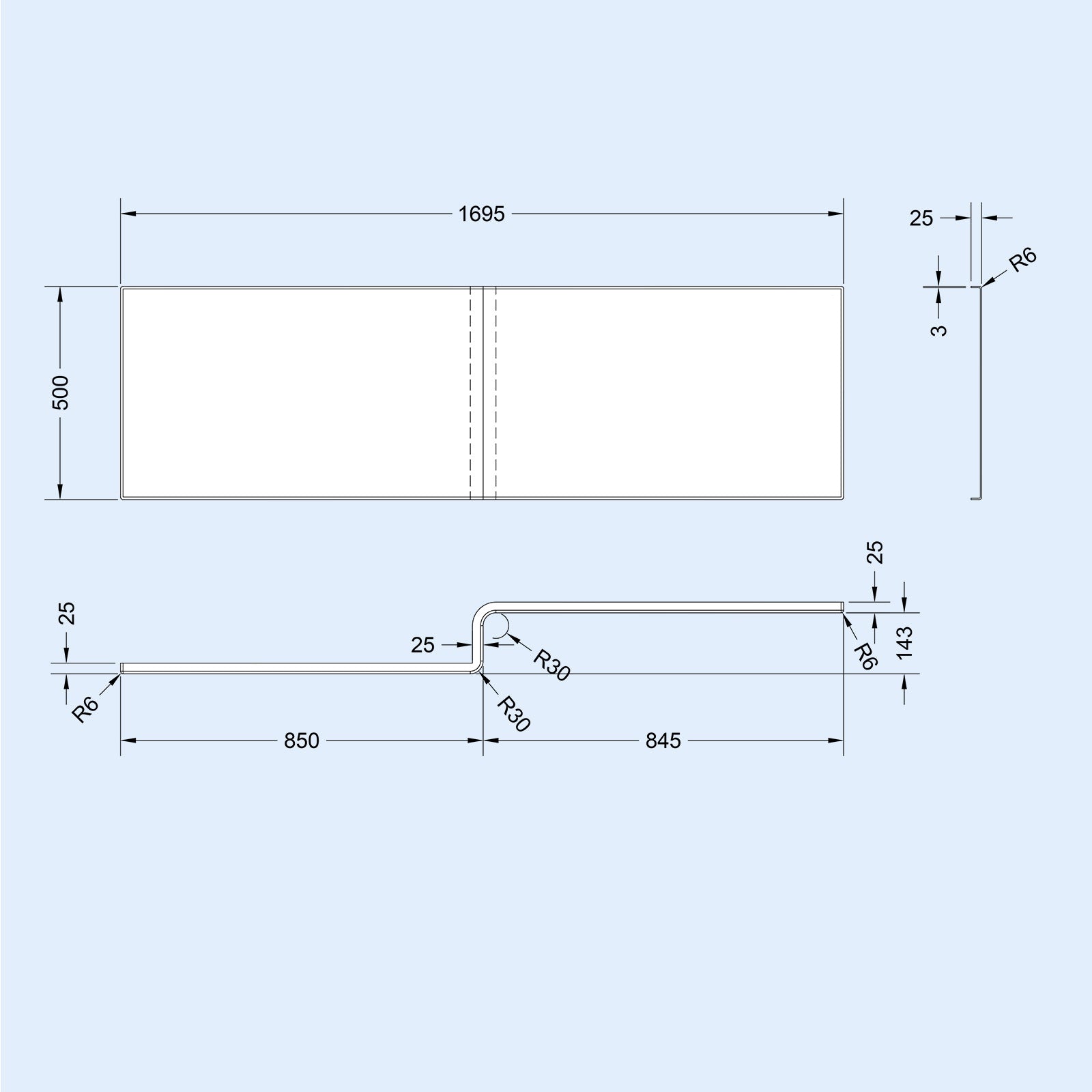 Portland 1700 x 850mm Right Hand L Shaped Shower Bath, Front Panel & End Panel