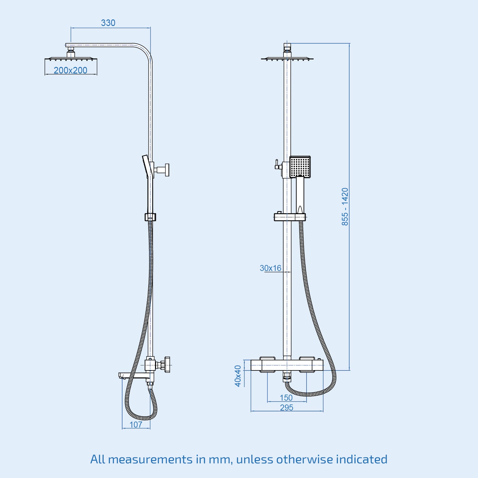 Fawley Square Thermostatic Shower Kit with Bath Filler Chrome