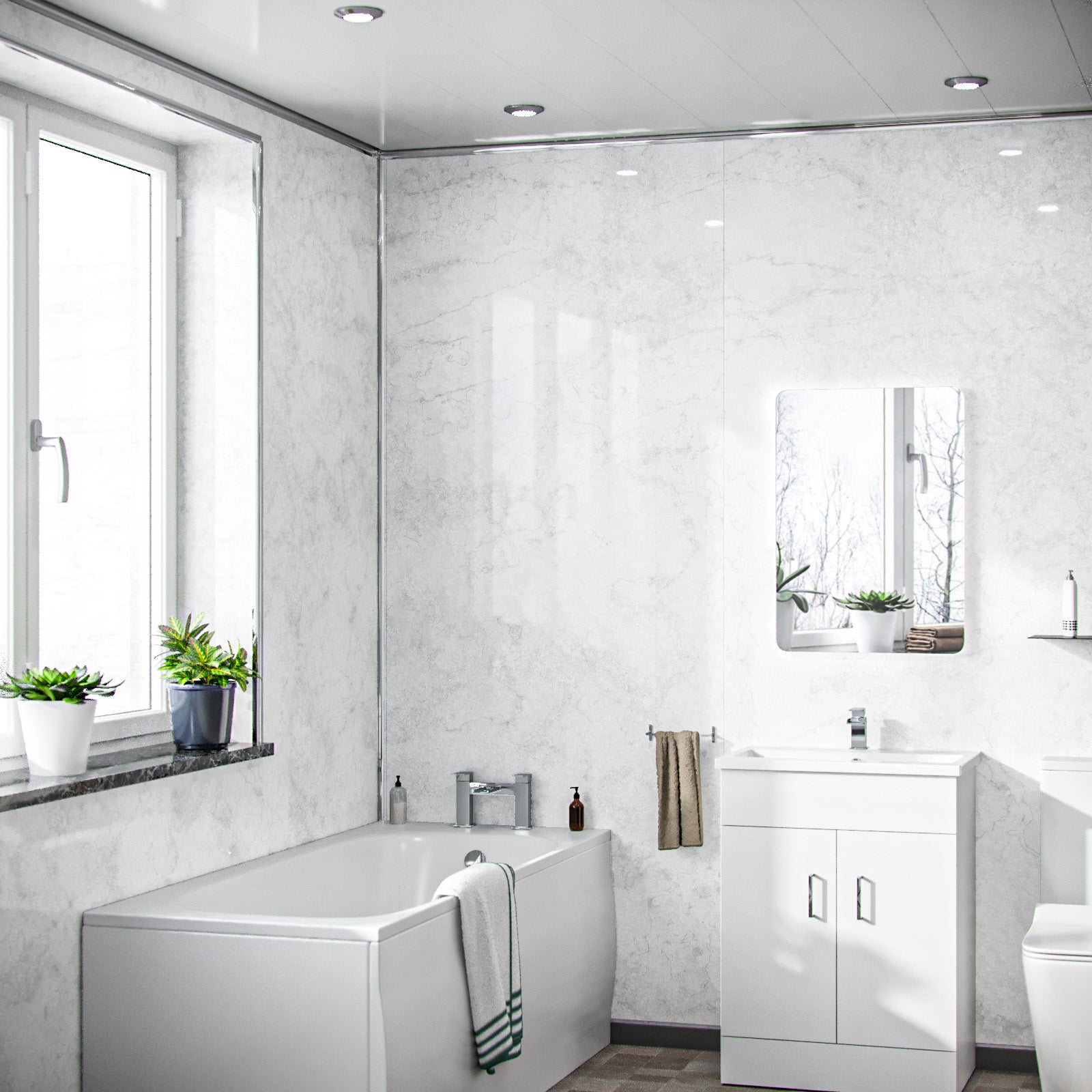 Light Grey Marble Cladding Modern Panels Shower Wet Wall 1000 x 2400mm