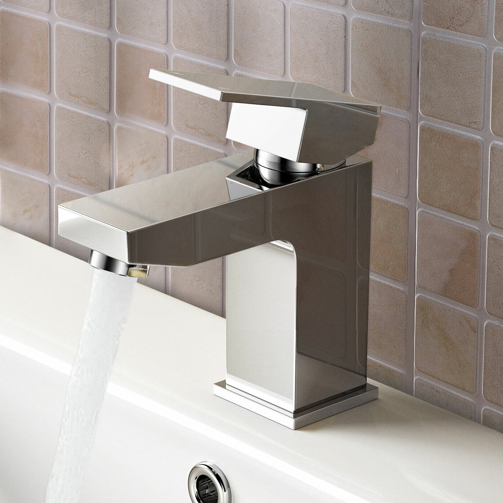 Ozone Contemporary Chrome Basin Sink Mono Mixer Tap & Waste