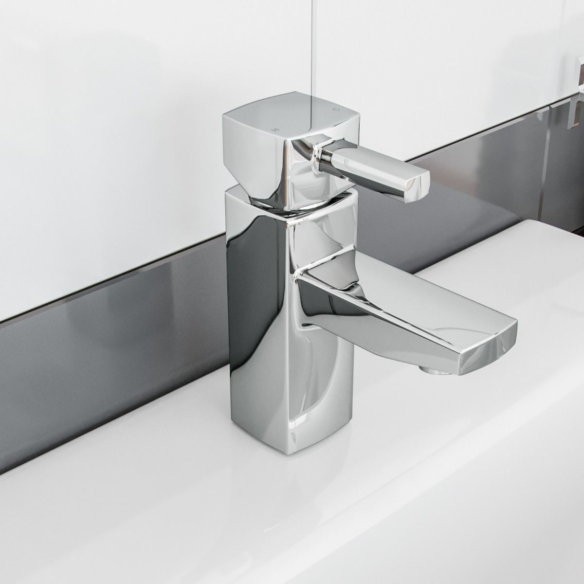 Boston Cloakroom Basin Mono Mixer Tap Chrome Square Single Lever Solid Brass