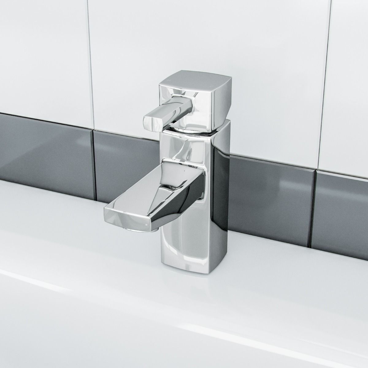 Boston Cloakroom Basin Mono Mixer Tap Chrome Square Single Lever Solid Brass