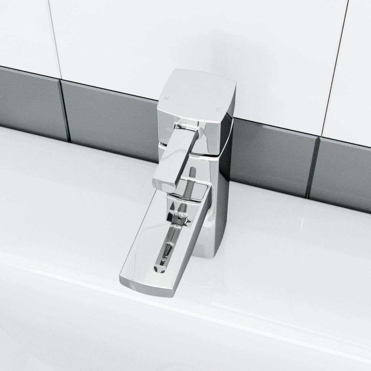 Boston Cloakroom Basin Mono Mixer Tap Chrome Square Single Lever Solid Brass