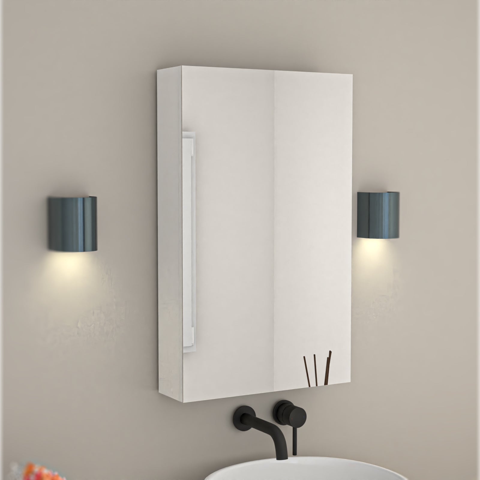 Bathroom Mirror Cabinet With Shelf Storage 400mm Cupboard Vertically