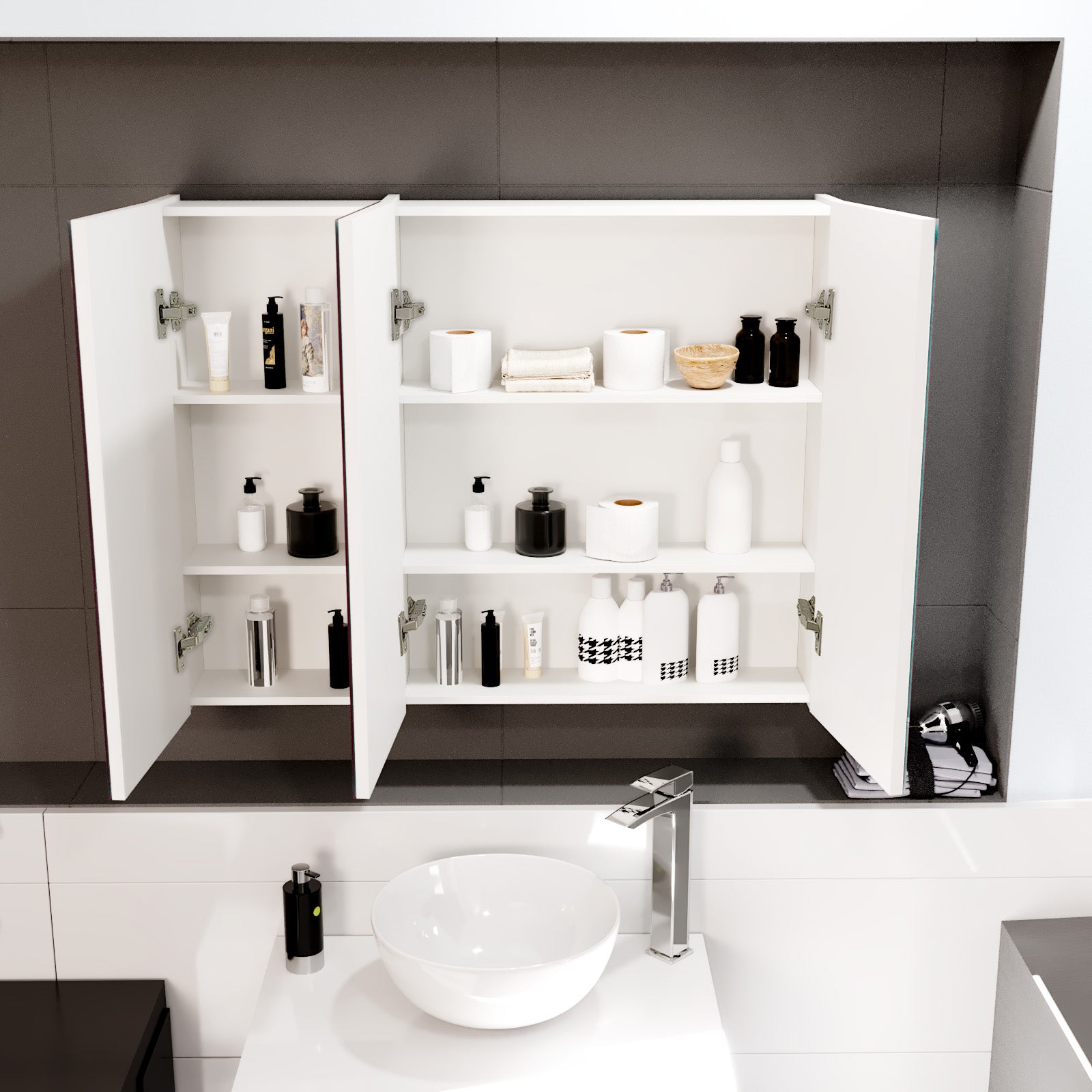 McCann 900mm 3 Door Mirrored Shaving Cabinet