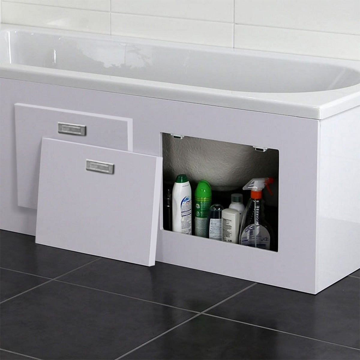 1800mm PVC Bath Panel With Removable Magnetic Door Gloss White