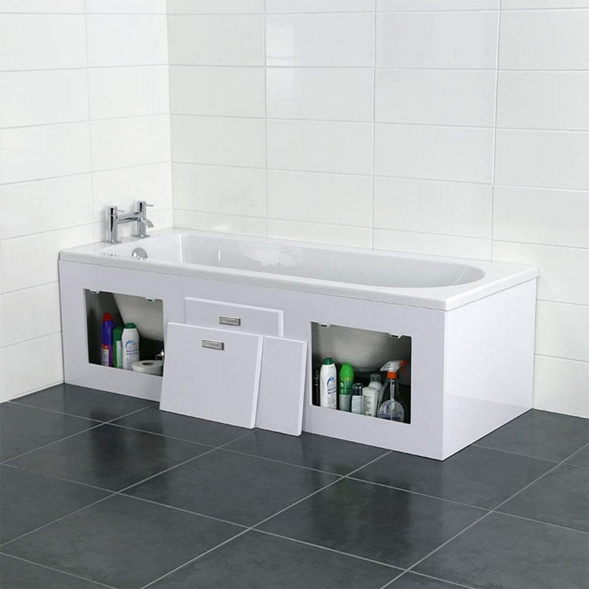 Ashwell 1700mm PVC Bath Panel With Removable Magnetic Door Gloss White