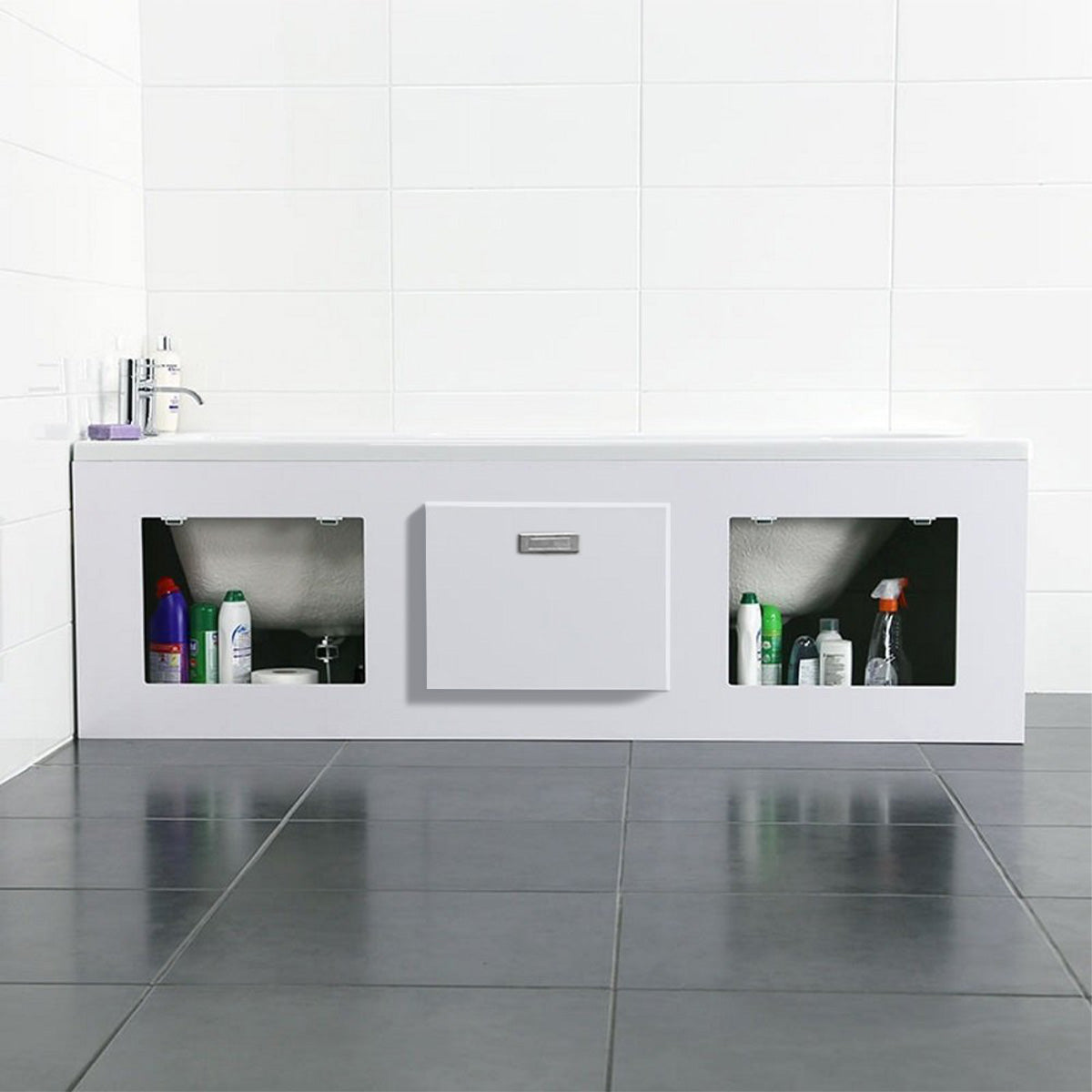 Ashwell 1700mm PVC Bath Panel With Removable Magnetic Door Gloss White