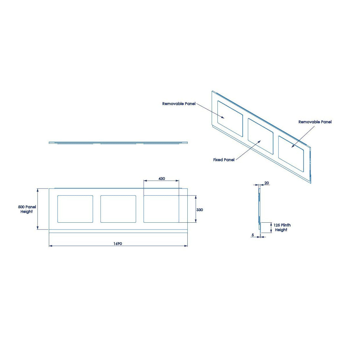 Ashwell 1700mm PVC Bath Panel With Removable Magnetic Door Gloss White