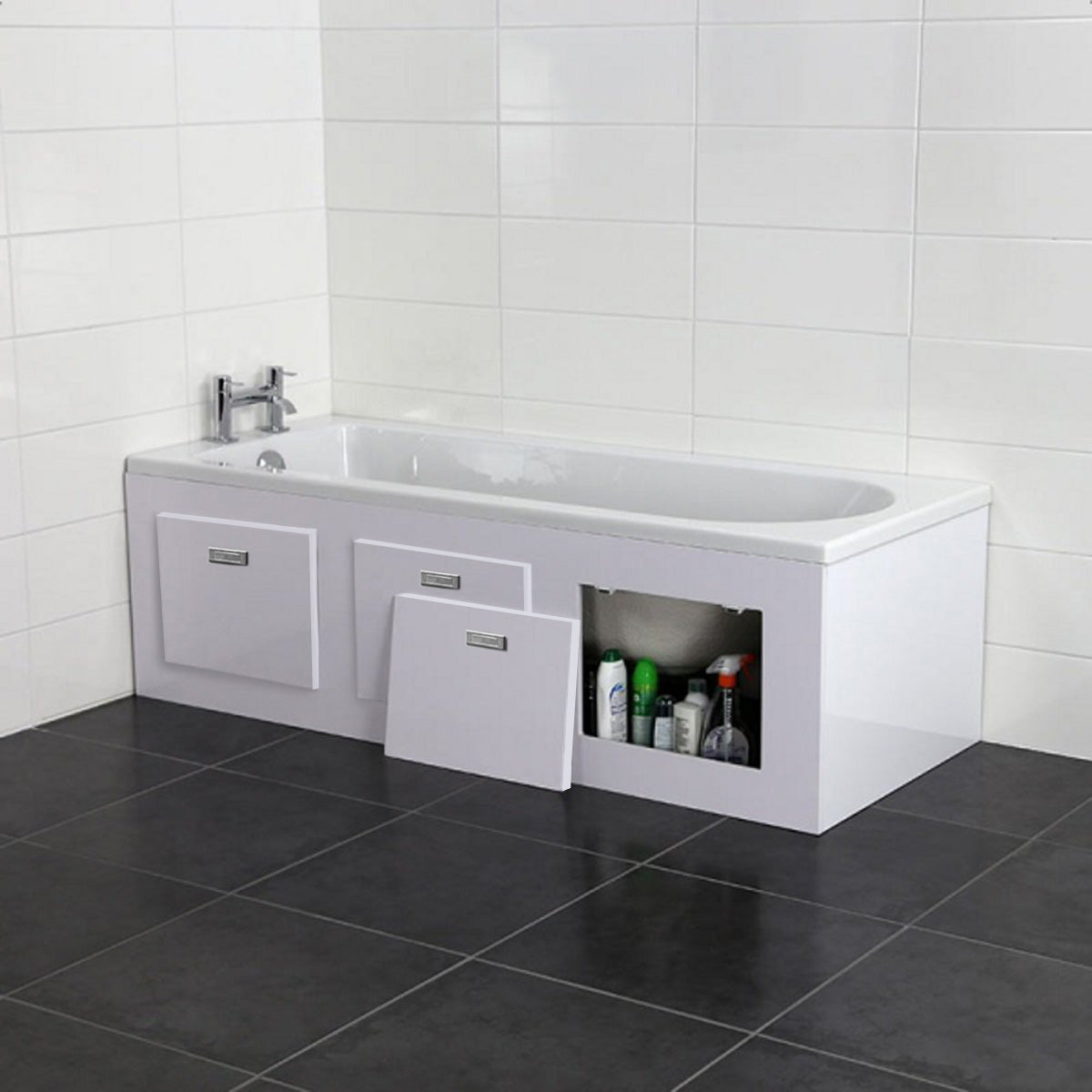 Ashwell 1700mm PVC Bath Panel With Removable Magnetic Door Gloss White