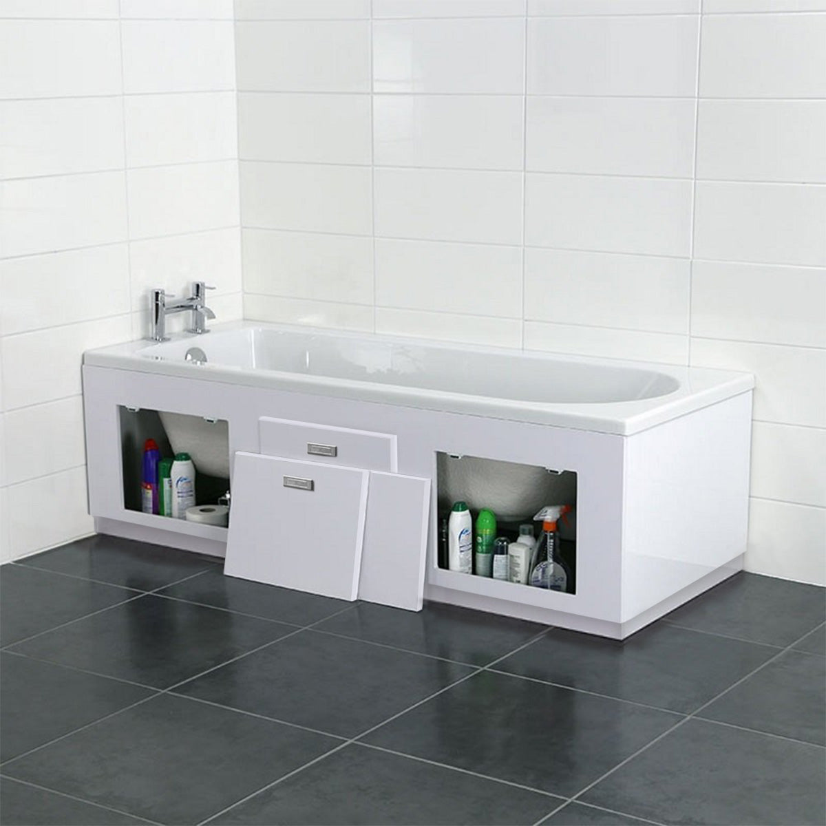 1800mm PVC Bath Panel With Removable Magnetic Door Gloss White