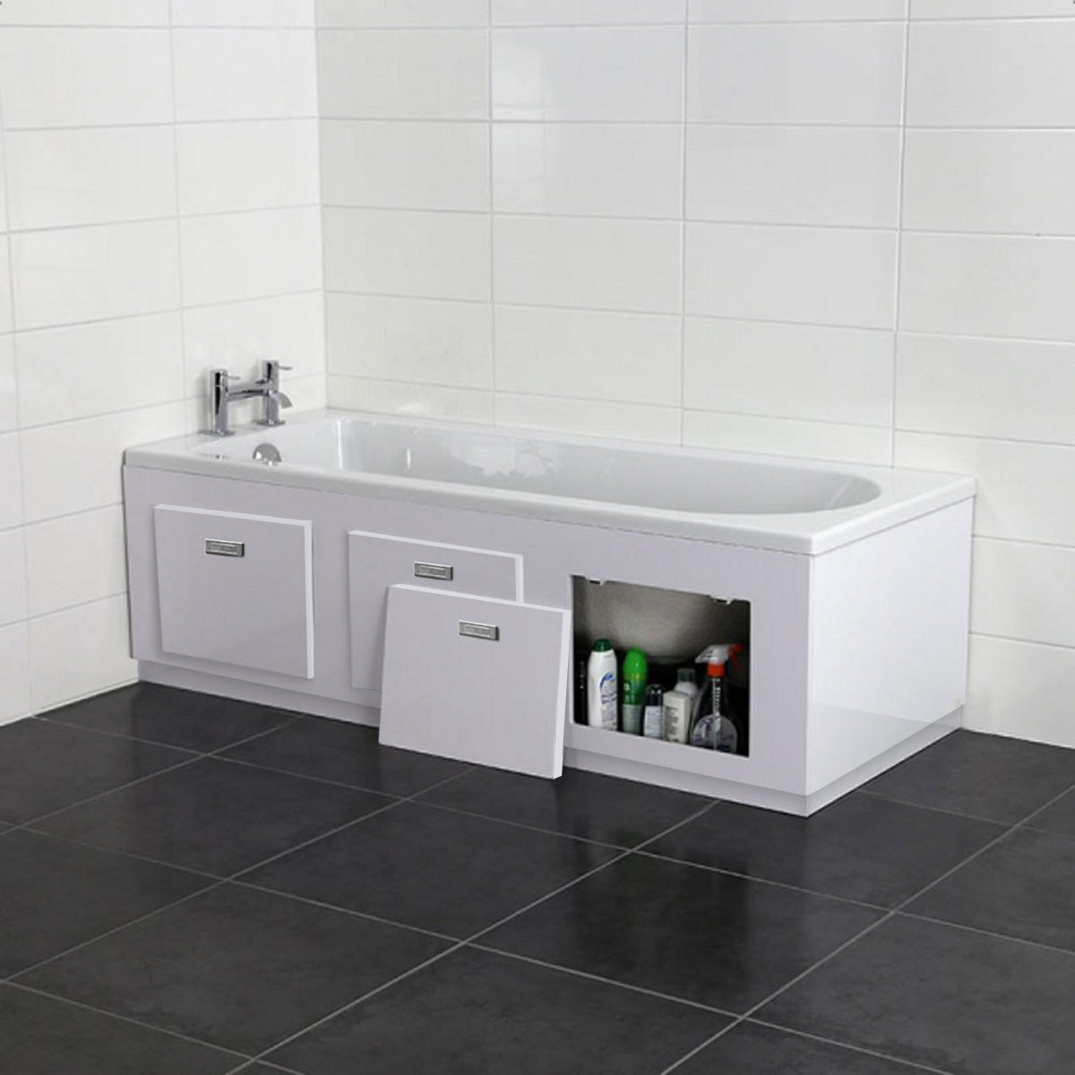 1800mm PVC Bath Panel With Removable Magnetic Door Gloss White