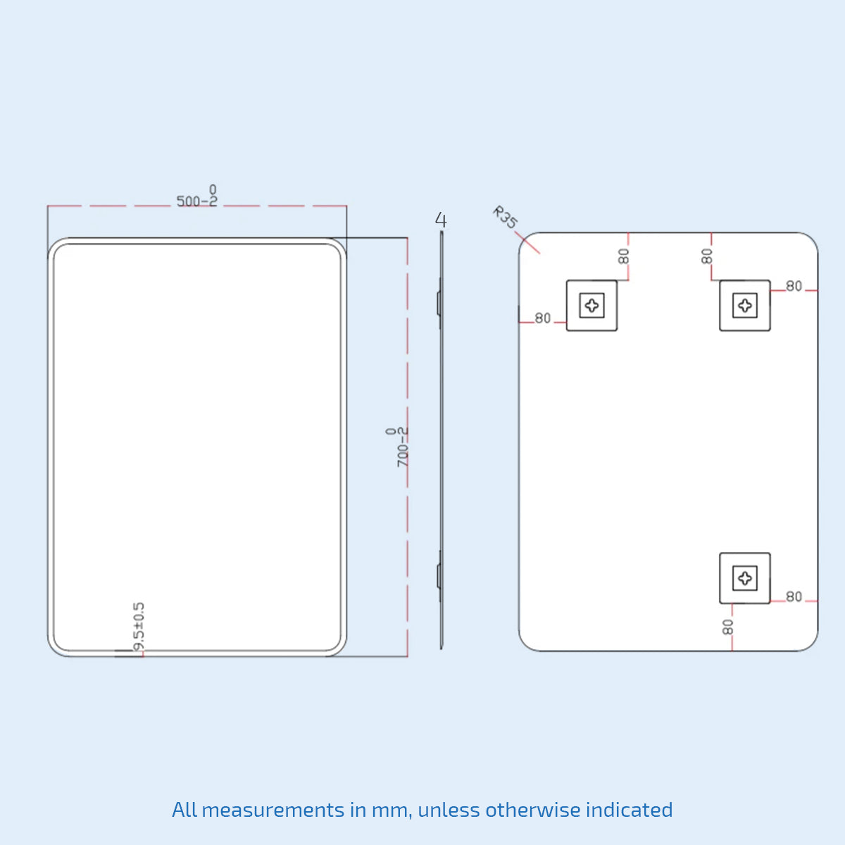 Bowen 500 x 700 Round Corner Mirror