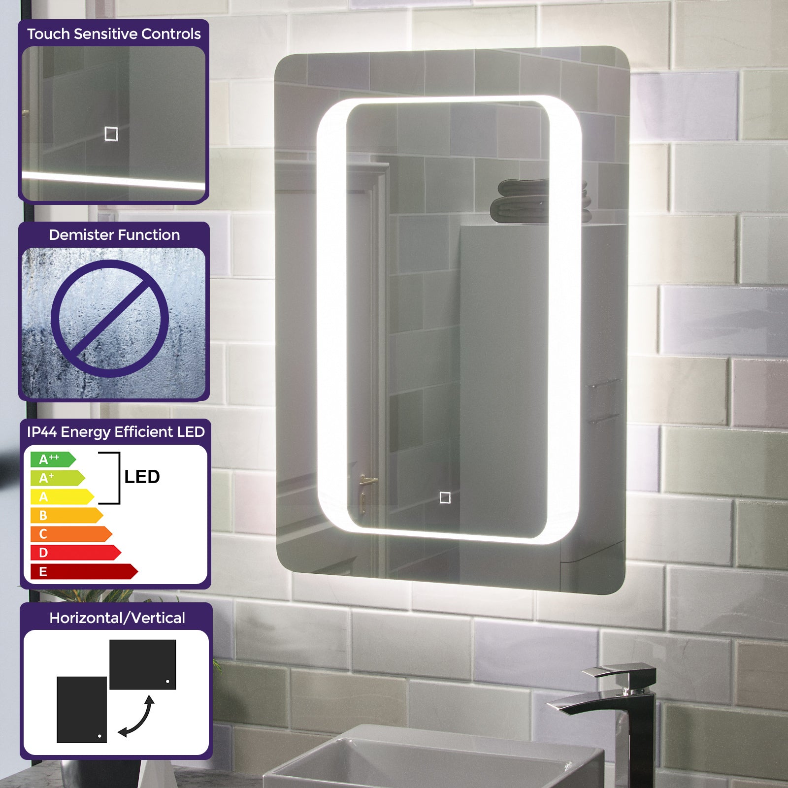 Mia Illuminated LED Bathroom Mirror with Anti Fog and Touch Switch