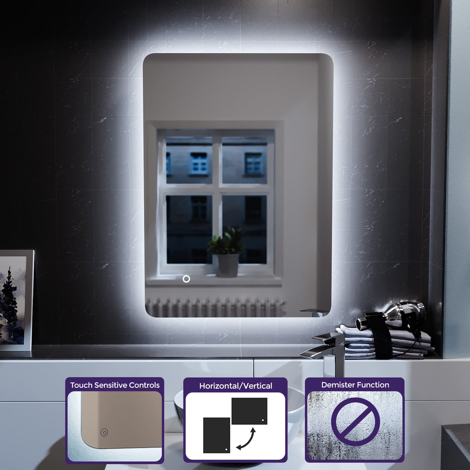Lawerence  LED Illuminated Rectangular Demister Mirror 500 X 700mm