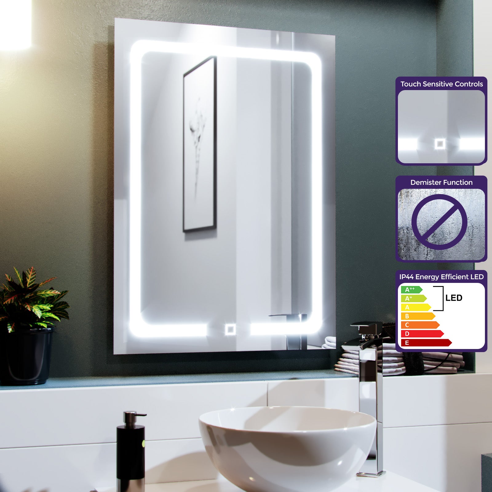 Lawerence 500mm x 700mm Inset LED Straight Corner Bathroom Mirror