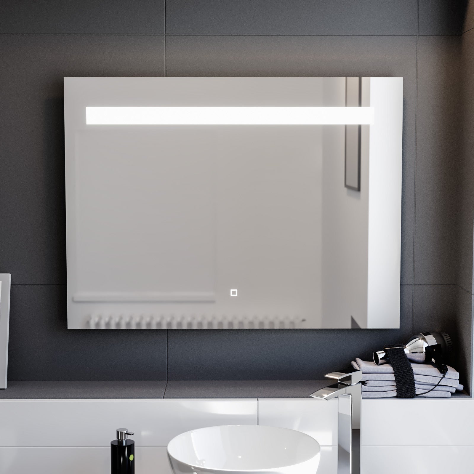 Lawerence Bar LED 800mm x 600mm Straight Corner Bathroom Mirror