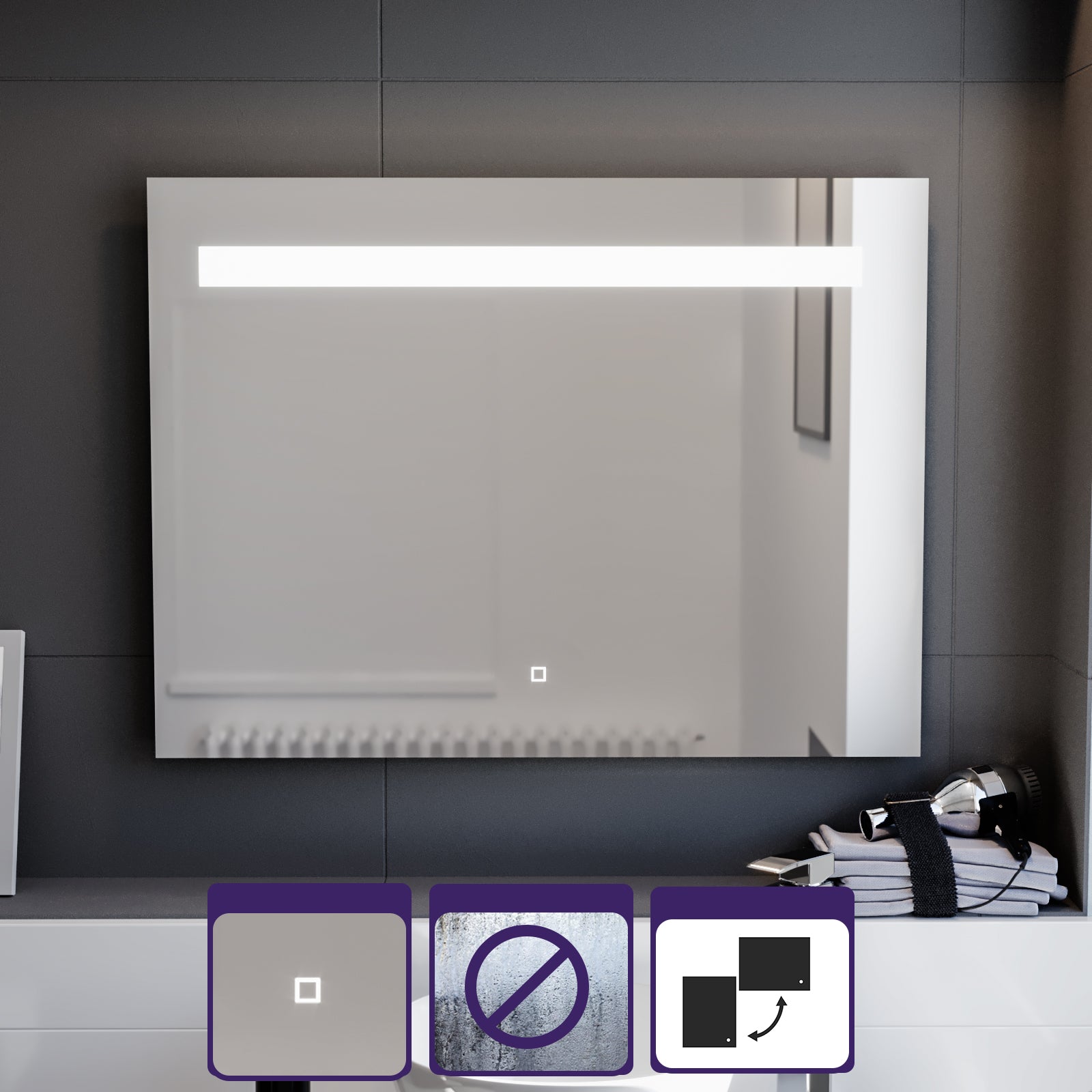 Lawerence Bar LED 800mm x 600mm Straight Corner Bathroom Mirror