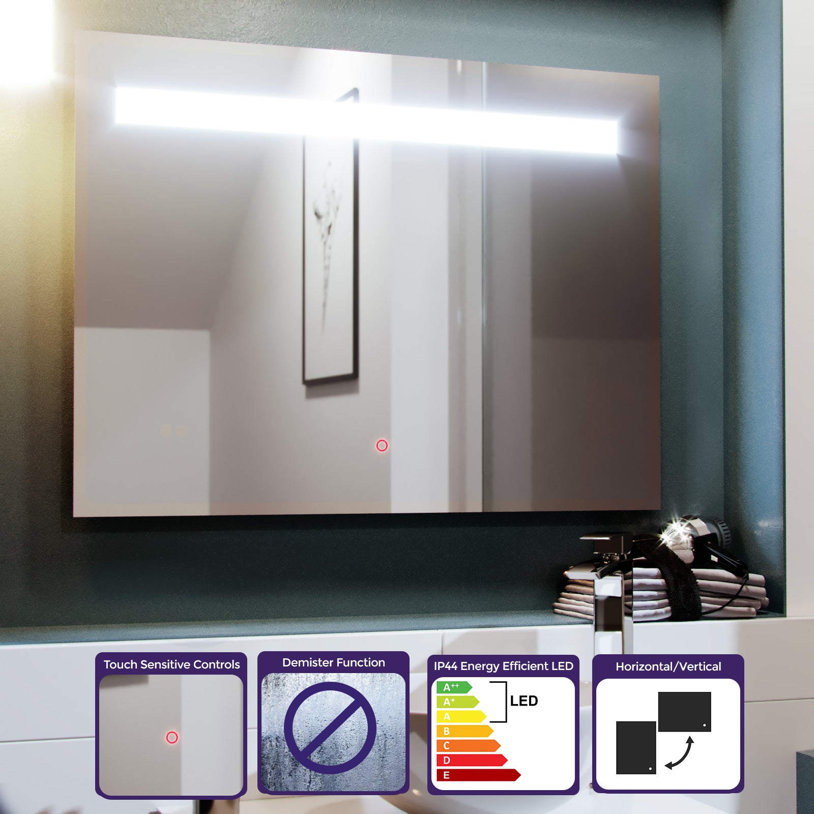 Lawerence Bar LED 800mm x 600mm Straight Corner Bathroom Mirror