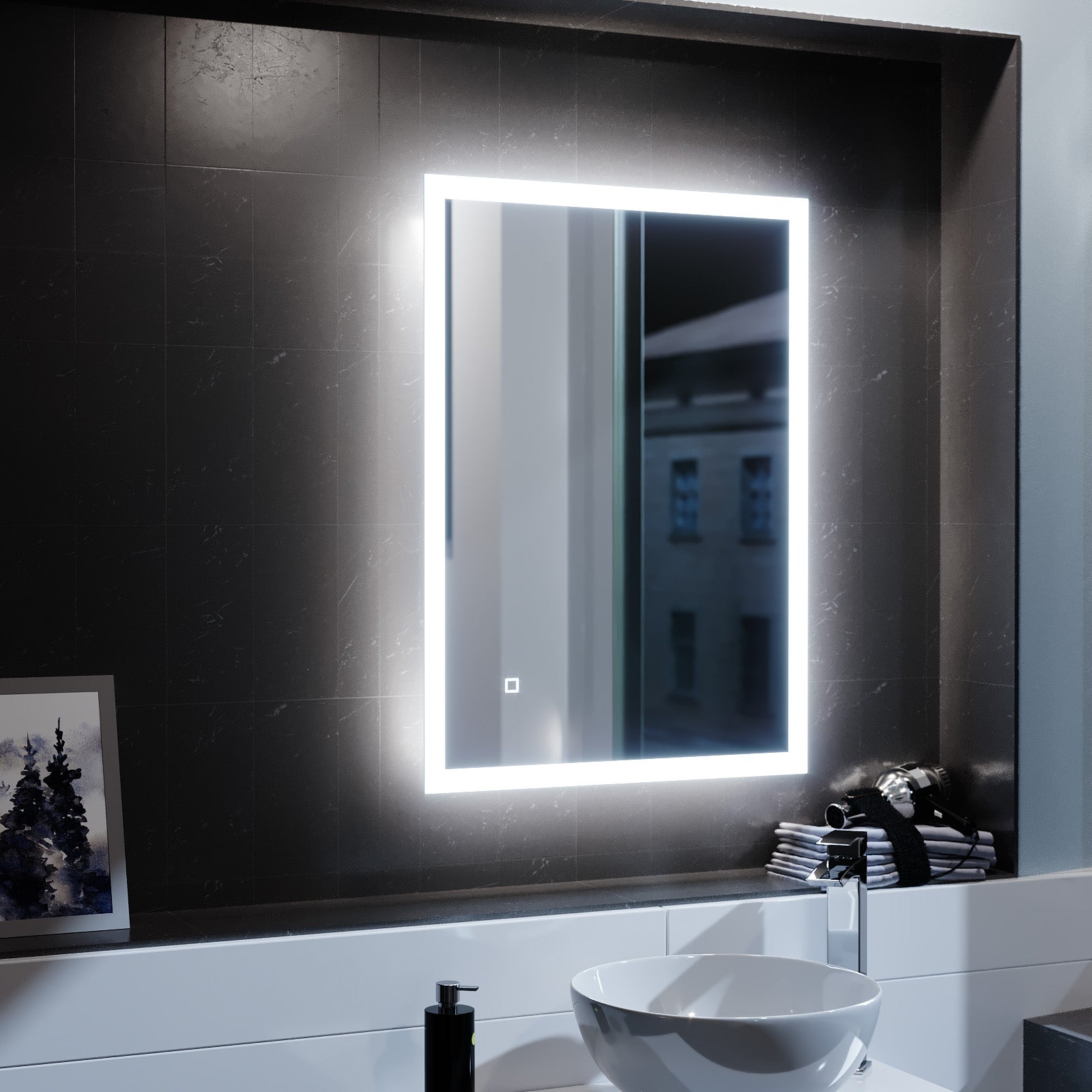 Lawerence Full Edge LED 500mm x 700mm Straight Corner Bathroom Mirror