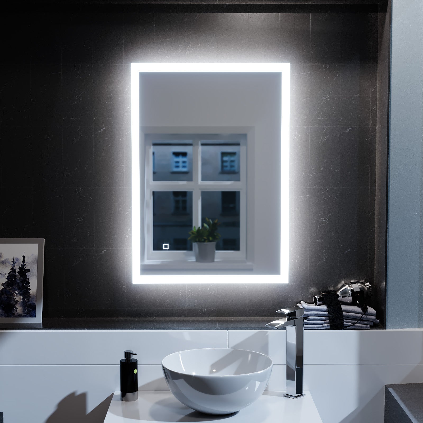 Lawerence Full Edge LED 500mm x 700mm Straight Corner Bathroom Mirror