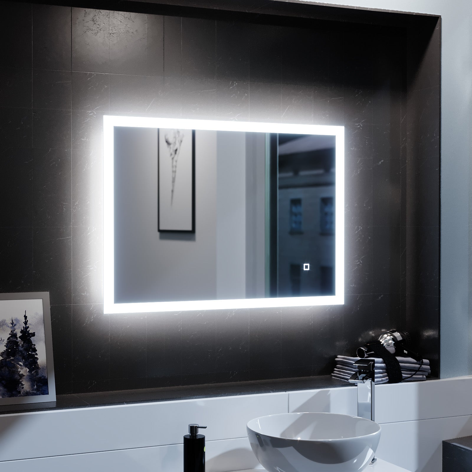 Lawerence Full Edge LED 500mm x 700mm Straight Corner Bathroom Mirror