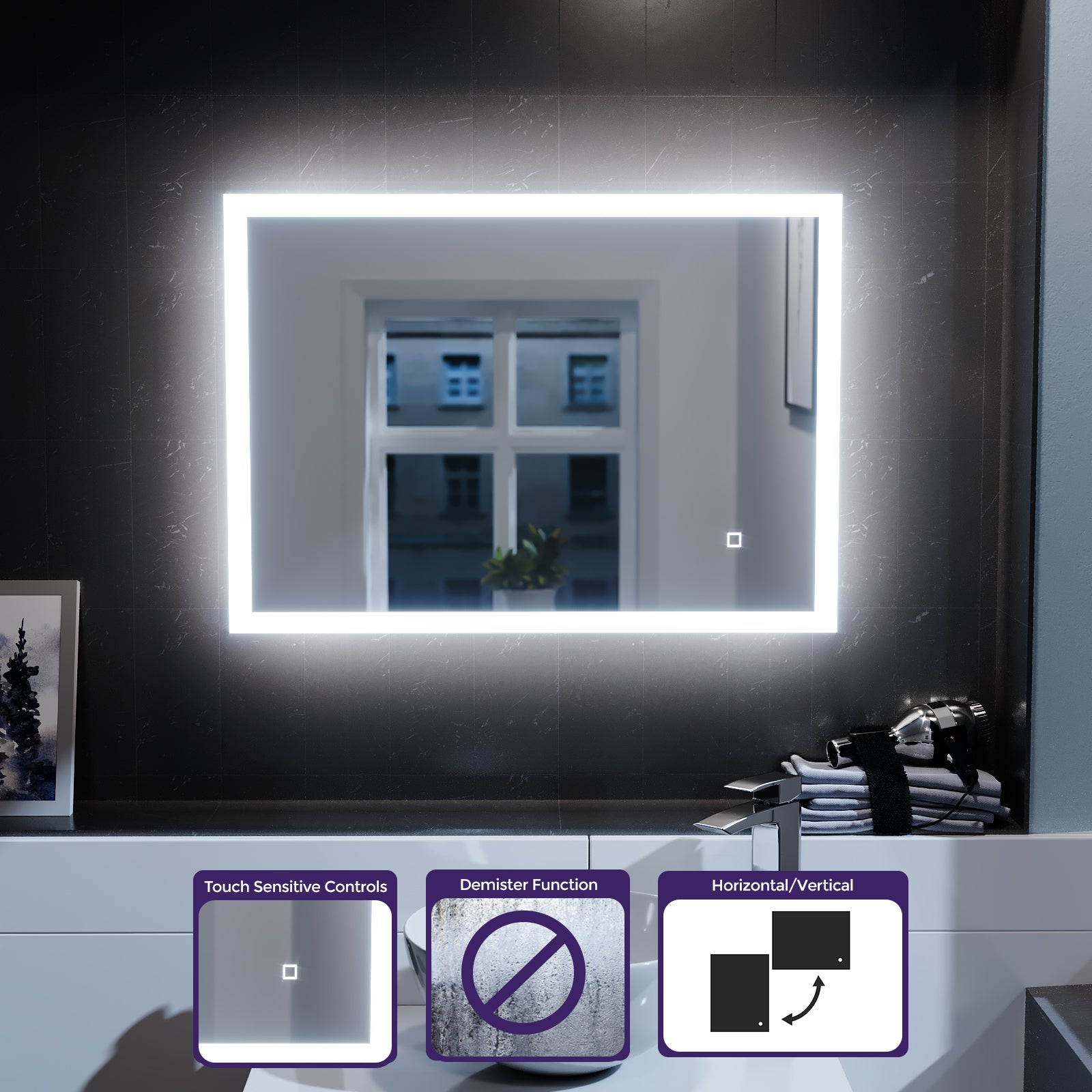 Lawerence Full Edge LED 500mm x 700mm Straight Corner Bathroom Mirror