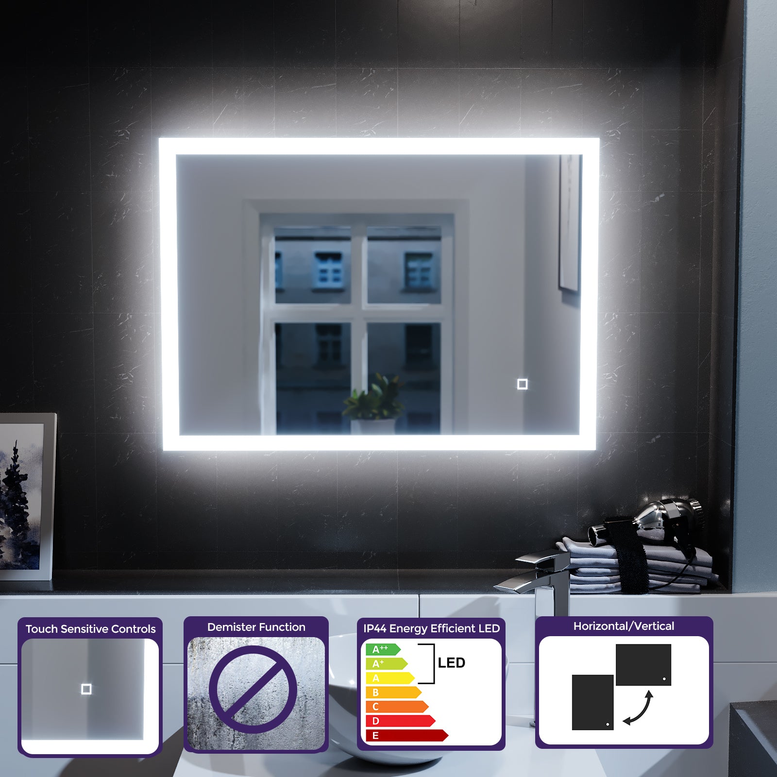 Lawerence Full Edge LED 500mm x 700mm Straight Corner Bathroom Mirror