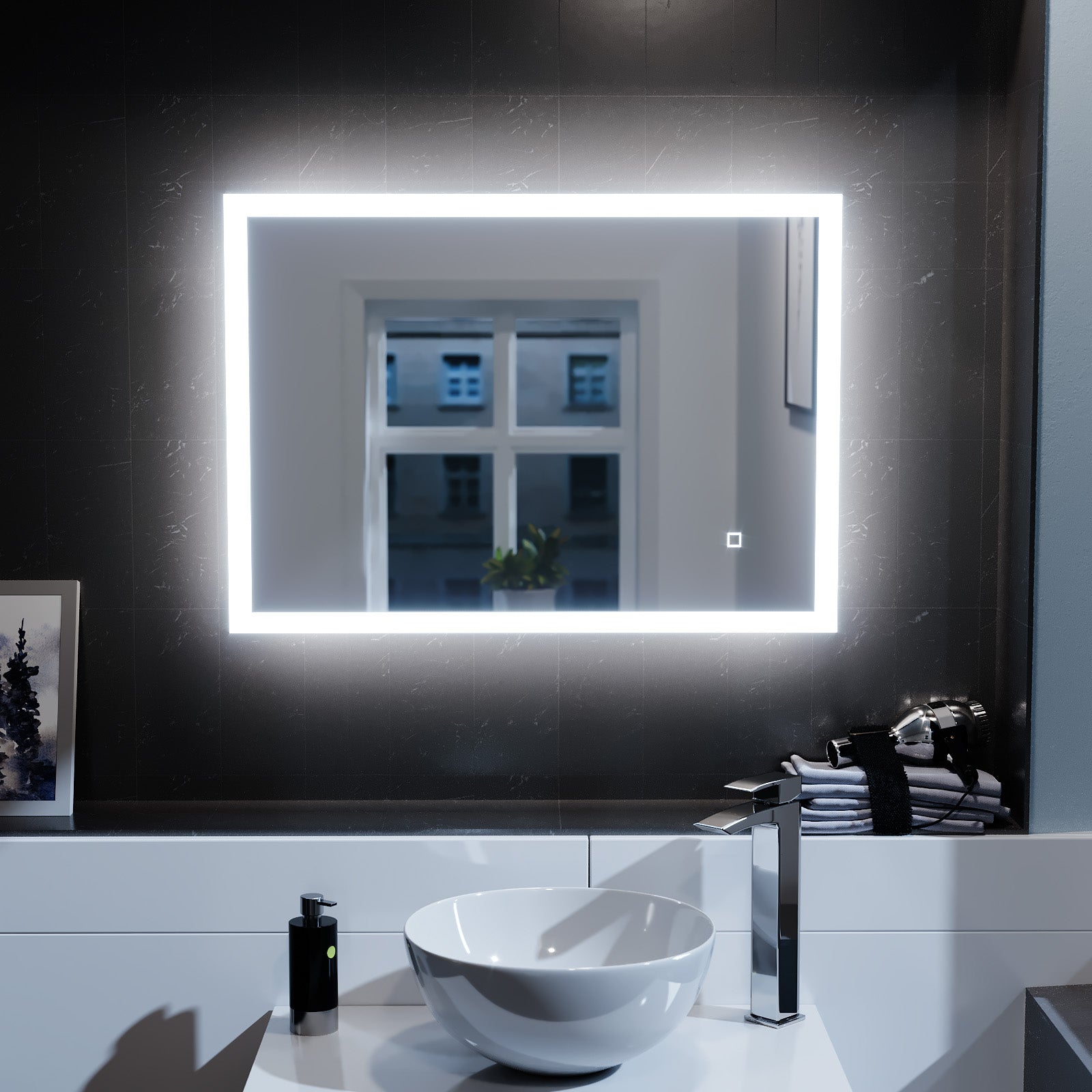 Lawerence Full Edge LED 500mm x 700mm Straight Corner Bathroom Mirror