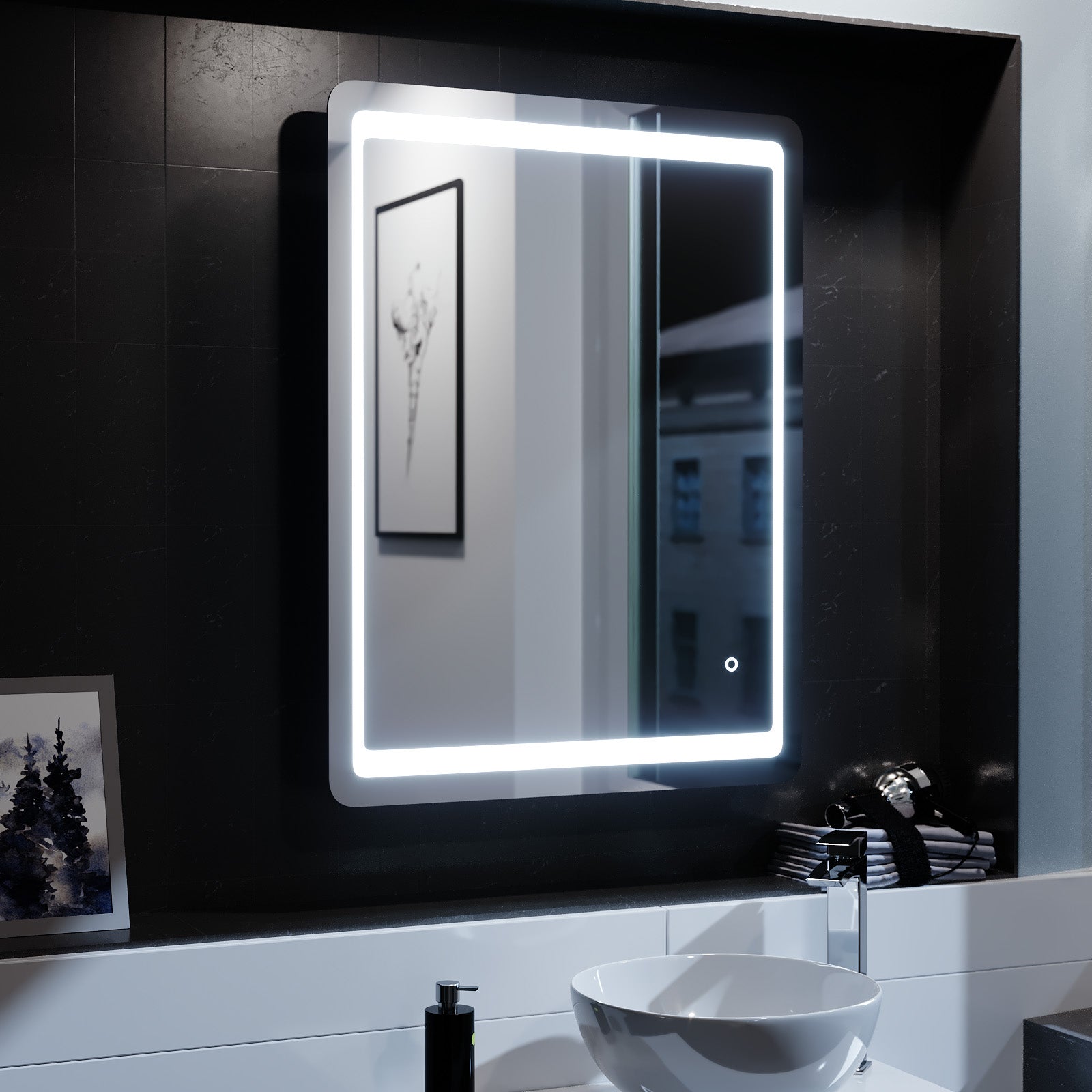 Lawerence Full Inset LED 800mm x 600mm Round Corner Bathroom Mirror