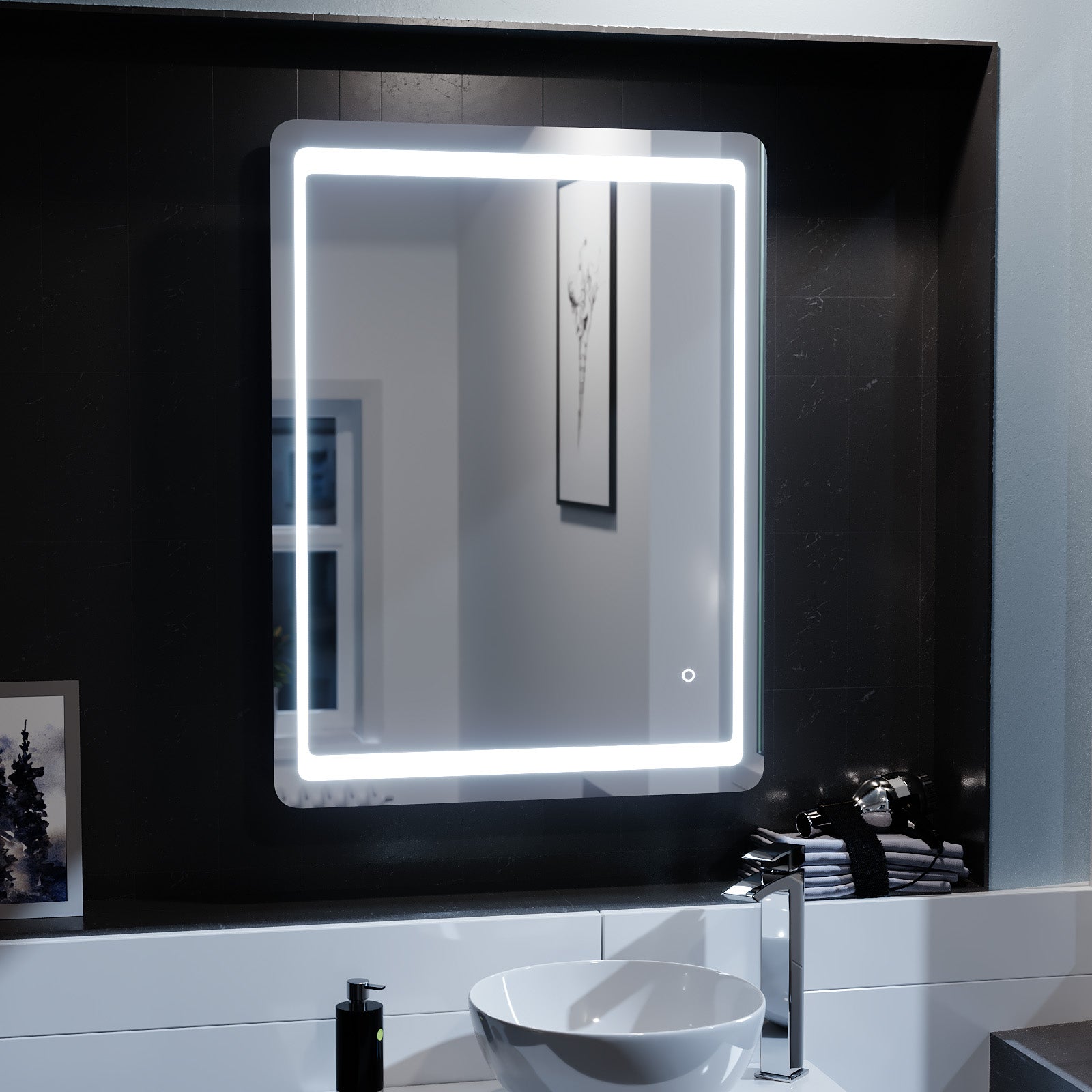 Lawerence Full Inset LED 800mm x 600mm Round Corner Bathroom Mirror