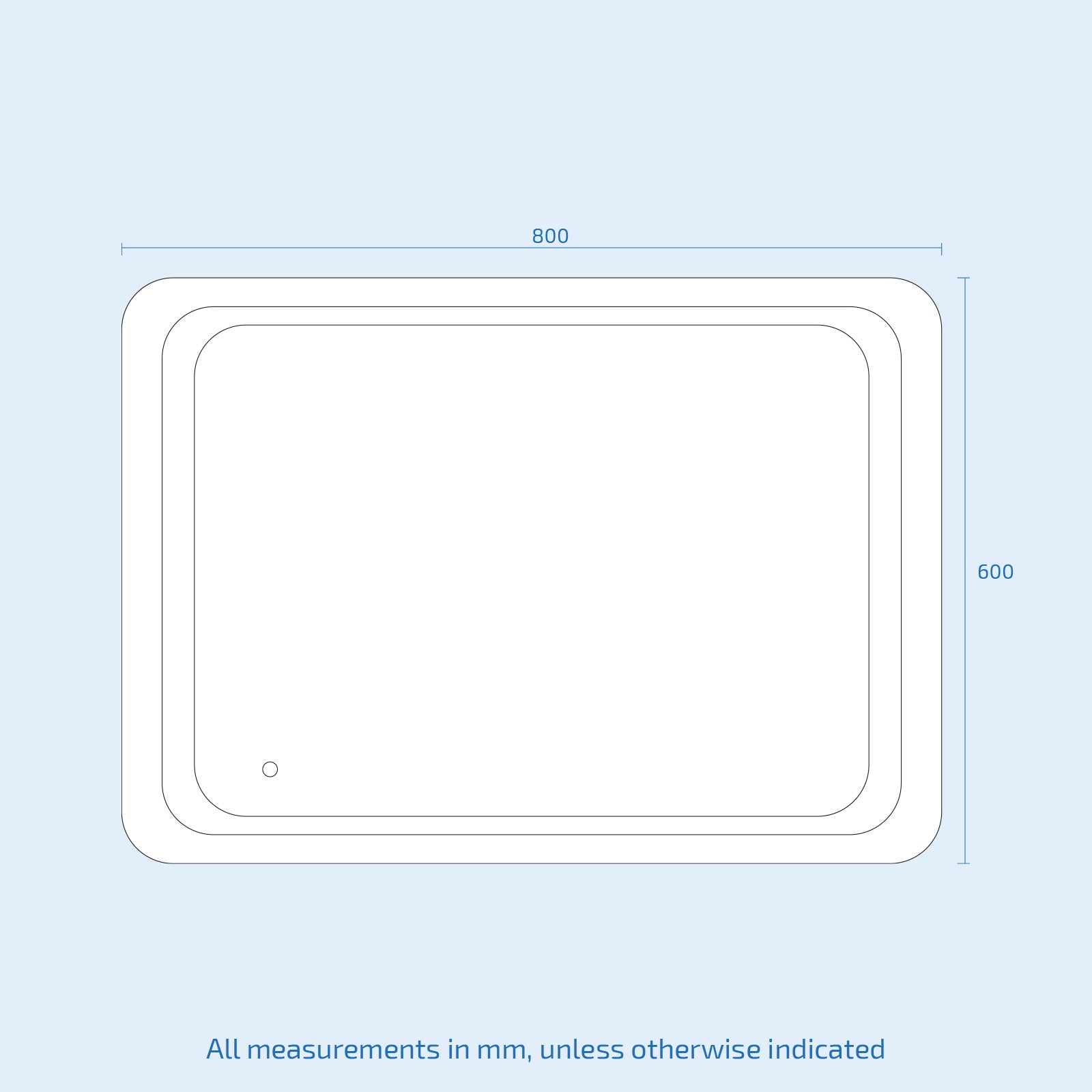 Lawerence Full Inset LED 800mm x 600mm Round Corner Bathroom Mirror