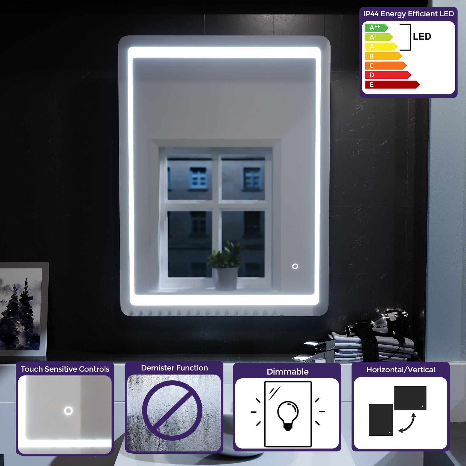 Lawerence Full Inset LED 800mm x 600mm Round Corner Bathroom Mirror