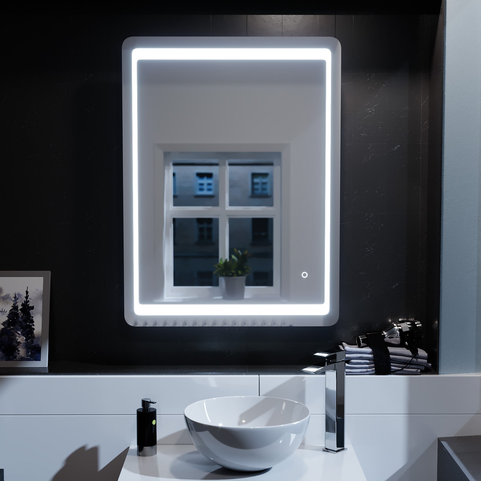 Lawerence Full Inset LED 800mm x 600mm Round Corner Bathroom Mirror