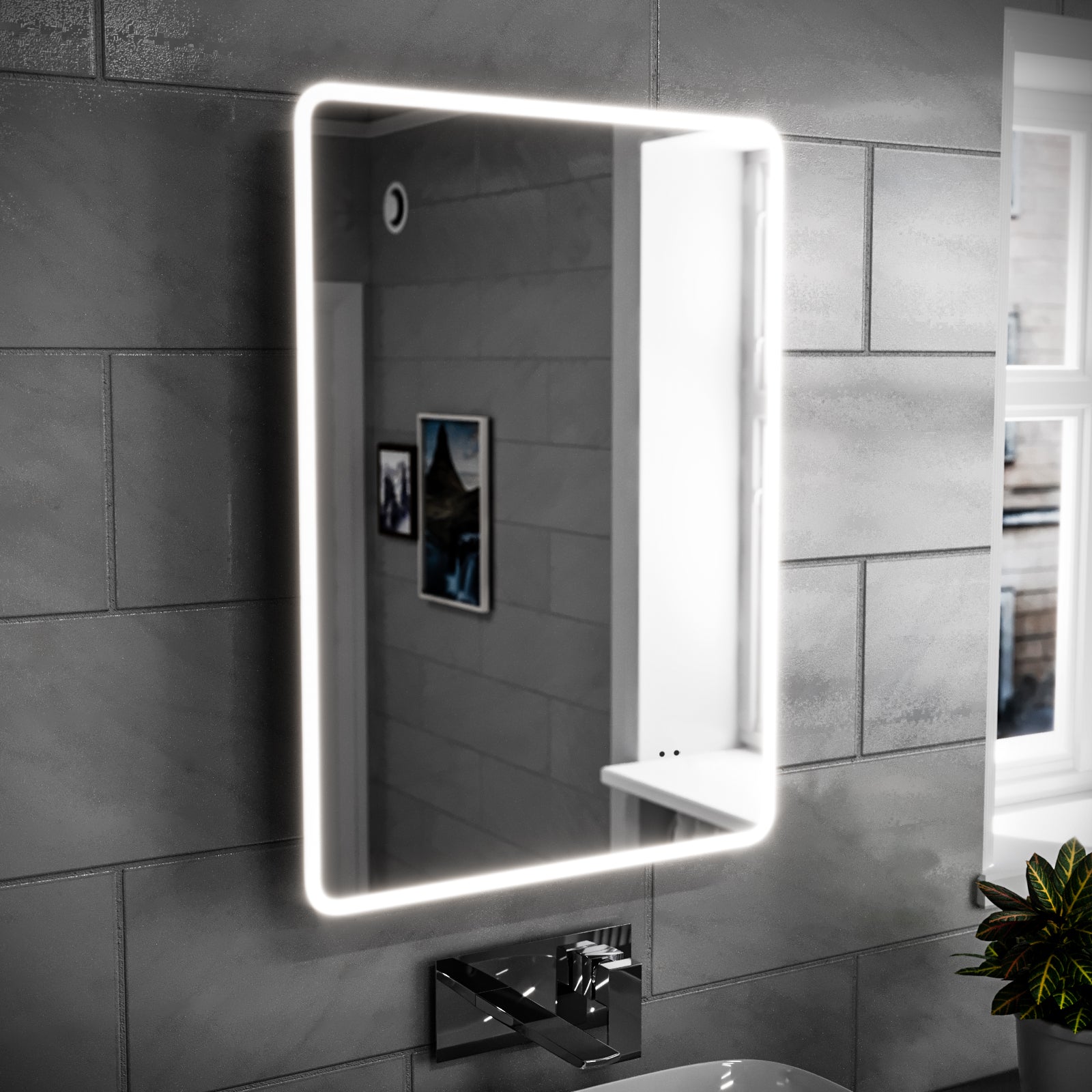 LED 500mm x 700mm IP44 Illuminated Round Corner Bathroom Mirror