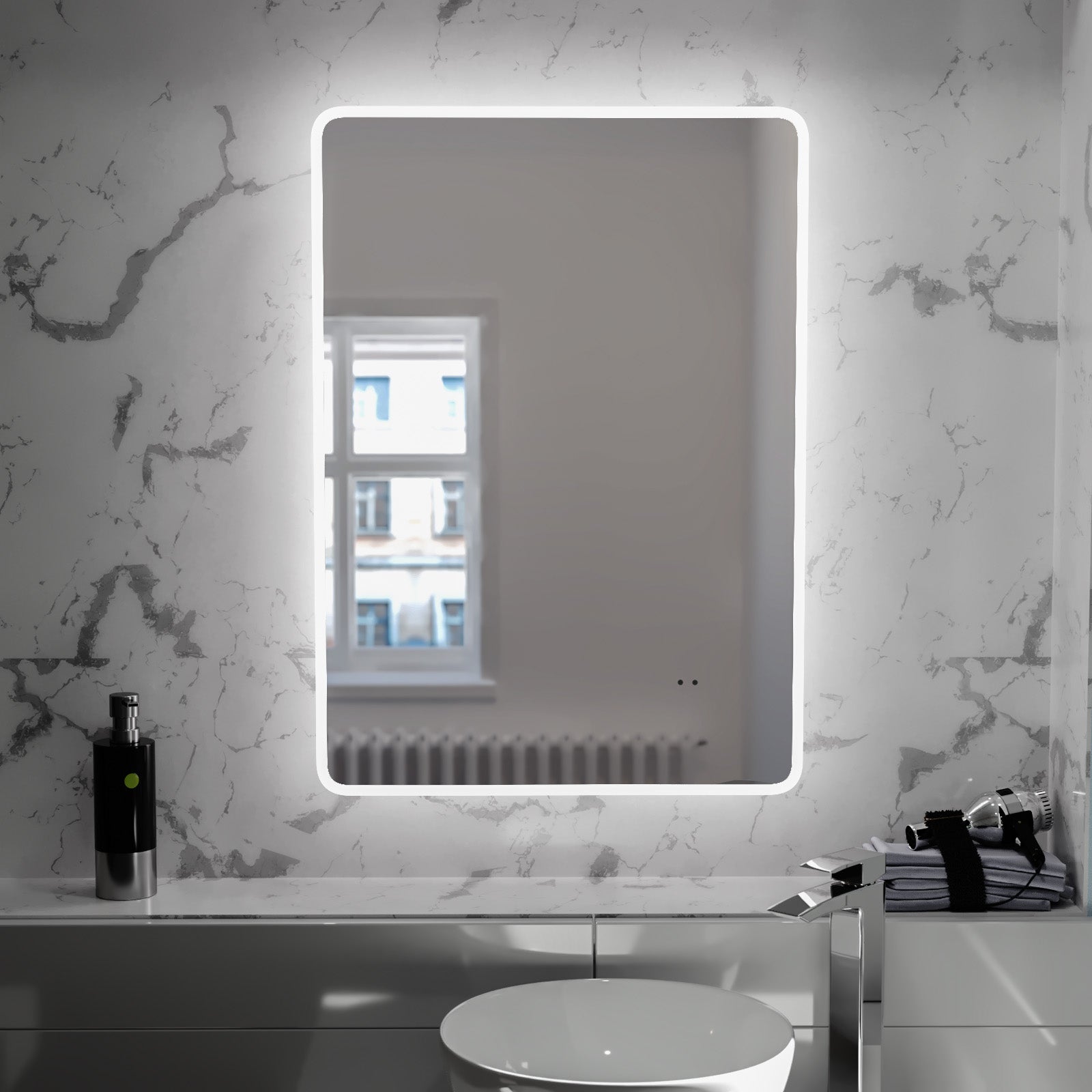 Motion Sensor Bathroom LED Mirror Shaver Socket Demister 500 x 700mm